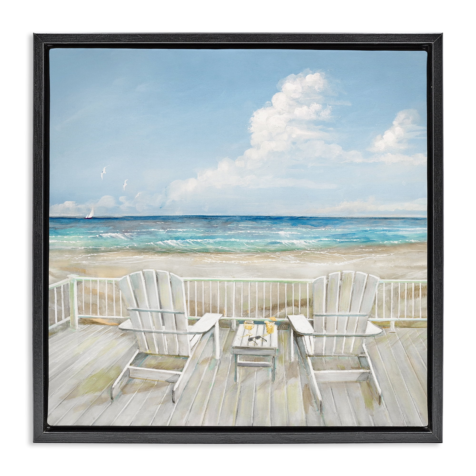 Stupell Industries Seats Overlooking Beach Nautical & Beach Painting Black Floater Framed Canvas Art Print Wall Art, 25 x 25