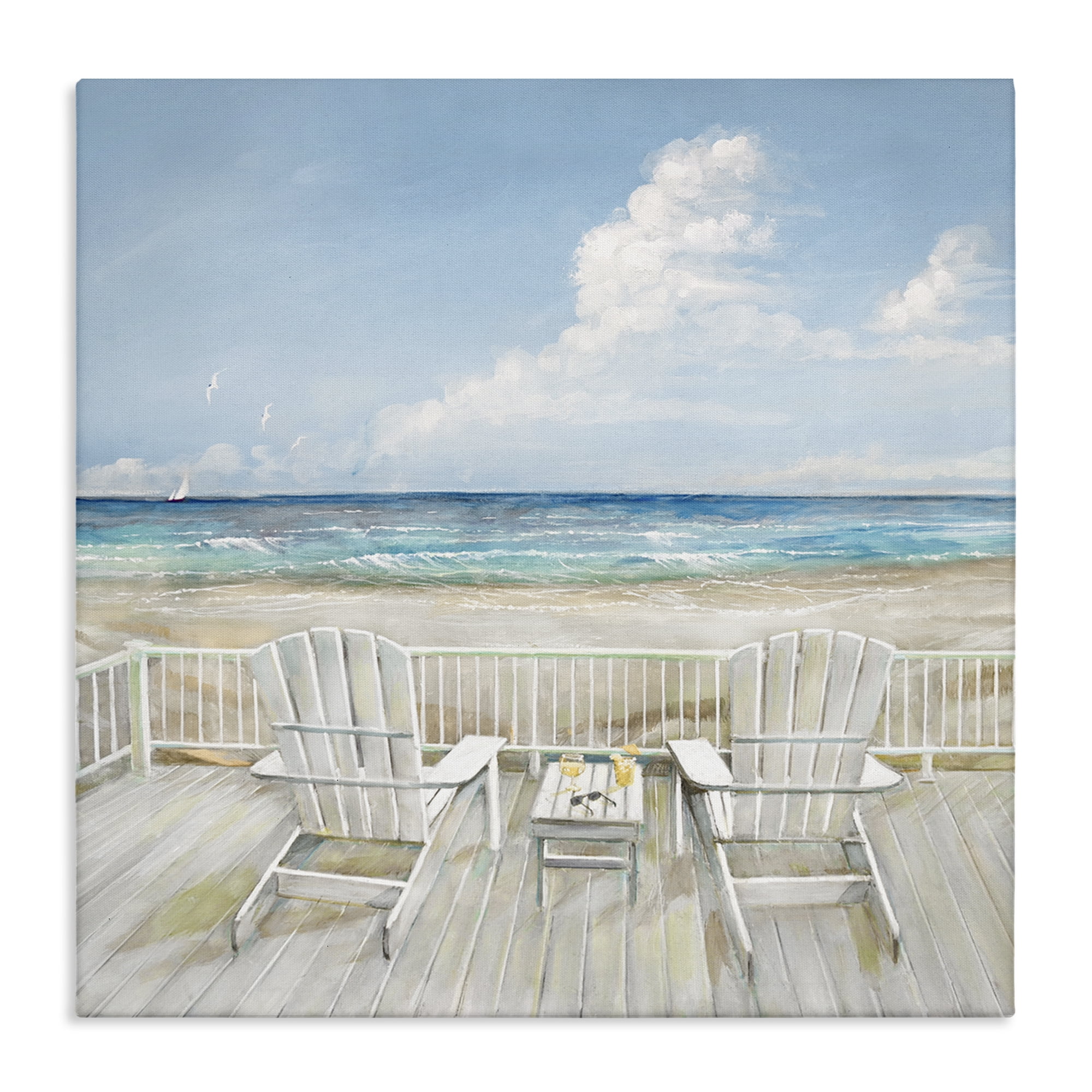 Stupell Industries Seats Overlooking Beach Nautical & Beach Painting Wrapped Canvas Art Print Wall Art, 24 x 24