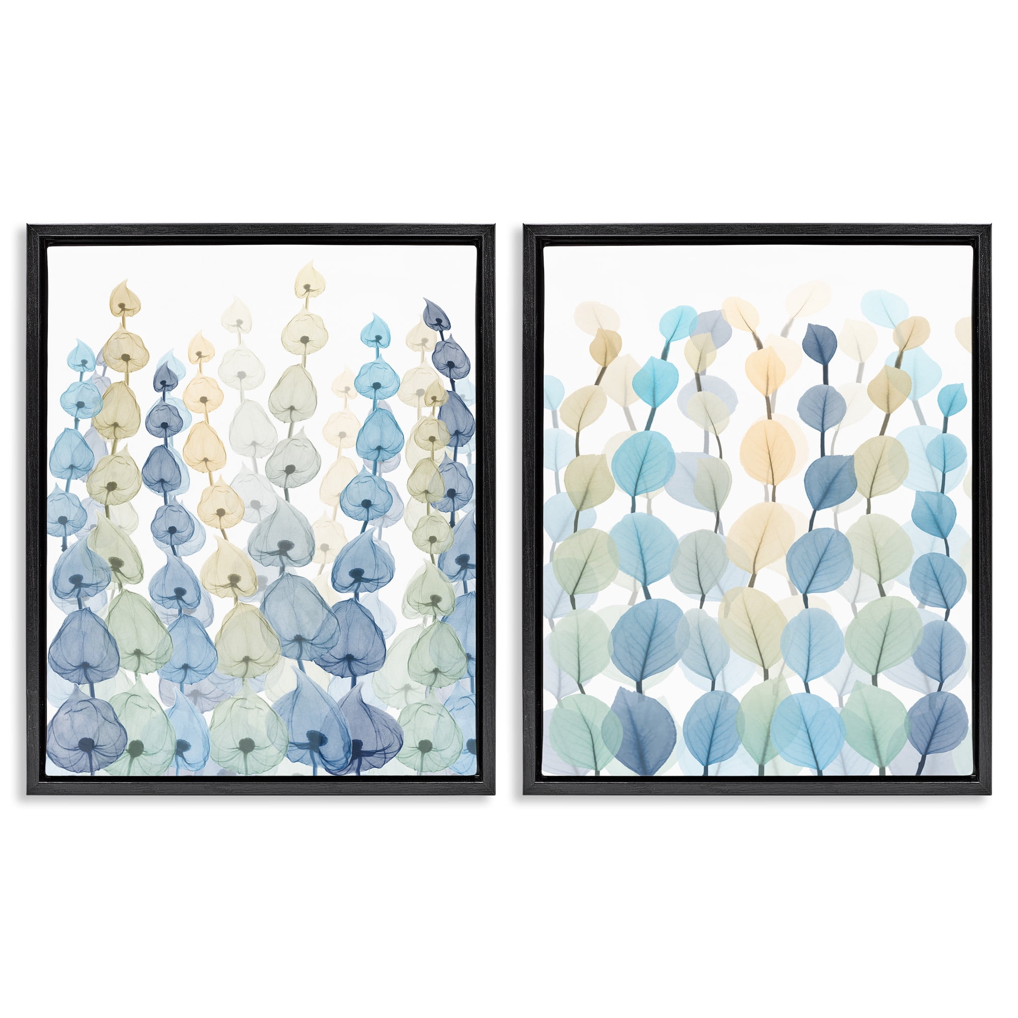 Stupell Industries Seaweed & Ocean Plants Pattern Abstract Painting Black Floater Framed Canvas Art Print Wall Art, 17 x 21, Set of 2
