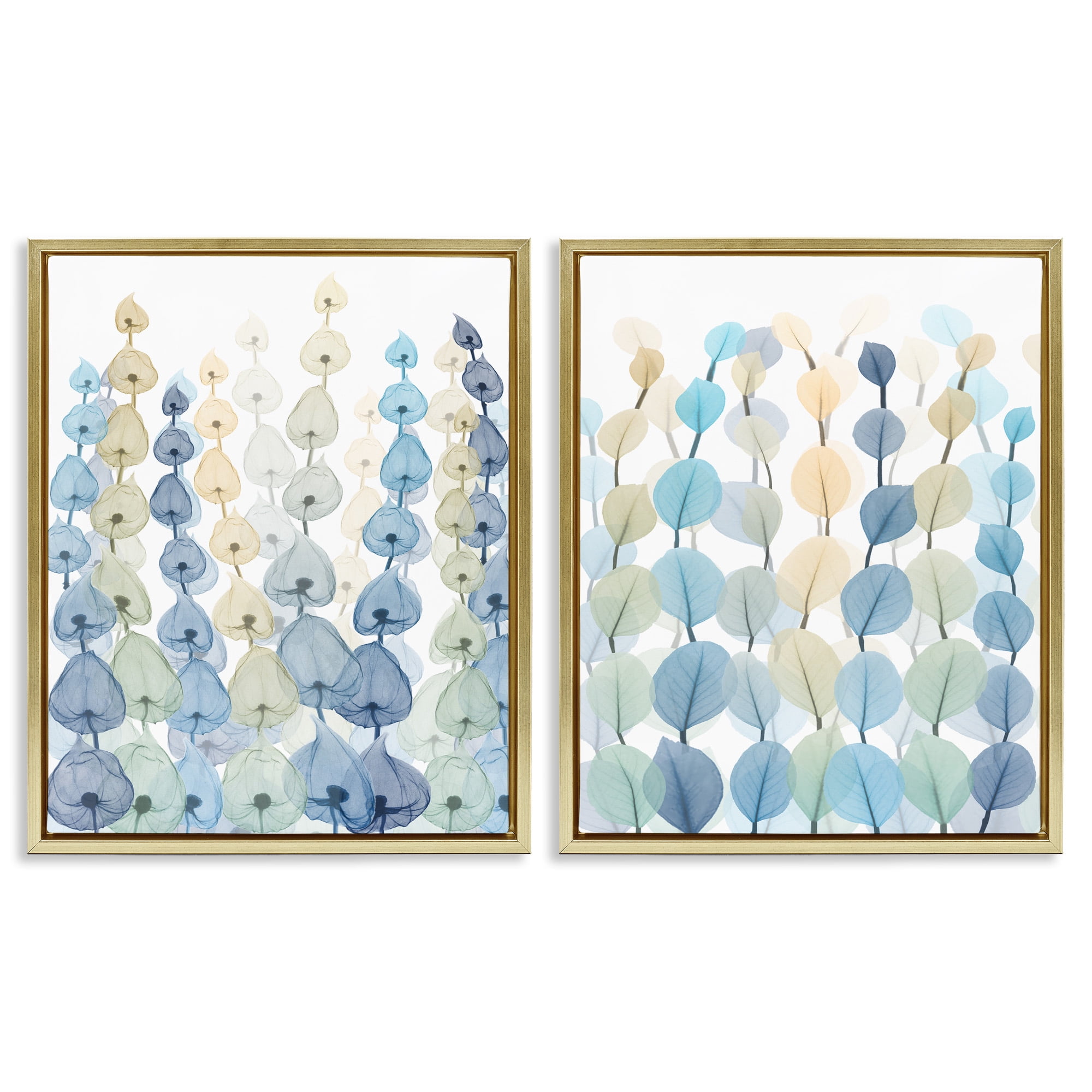 Stupell Industries Seaweed & Ocean Plants Pattern Abstract Painting Gold Floater Framed Canvas Art Print Wall Art, 25 x 31, Set of 2
