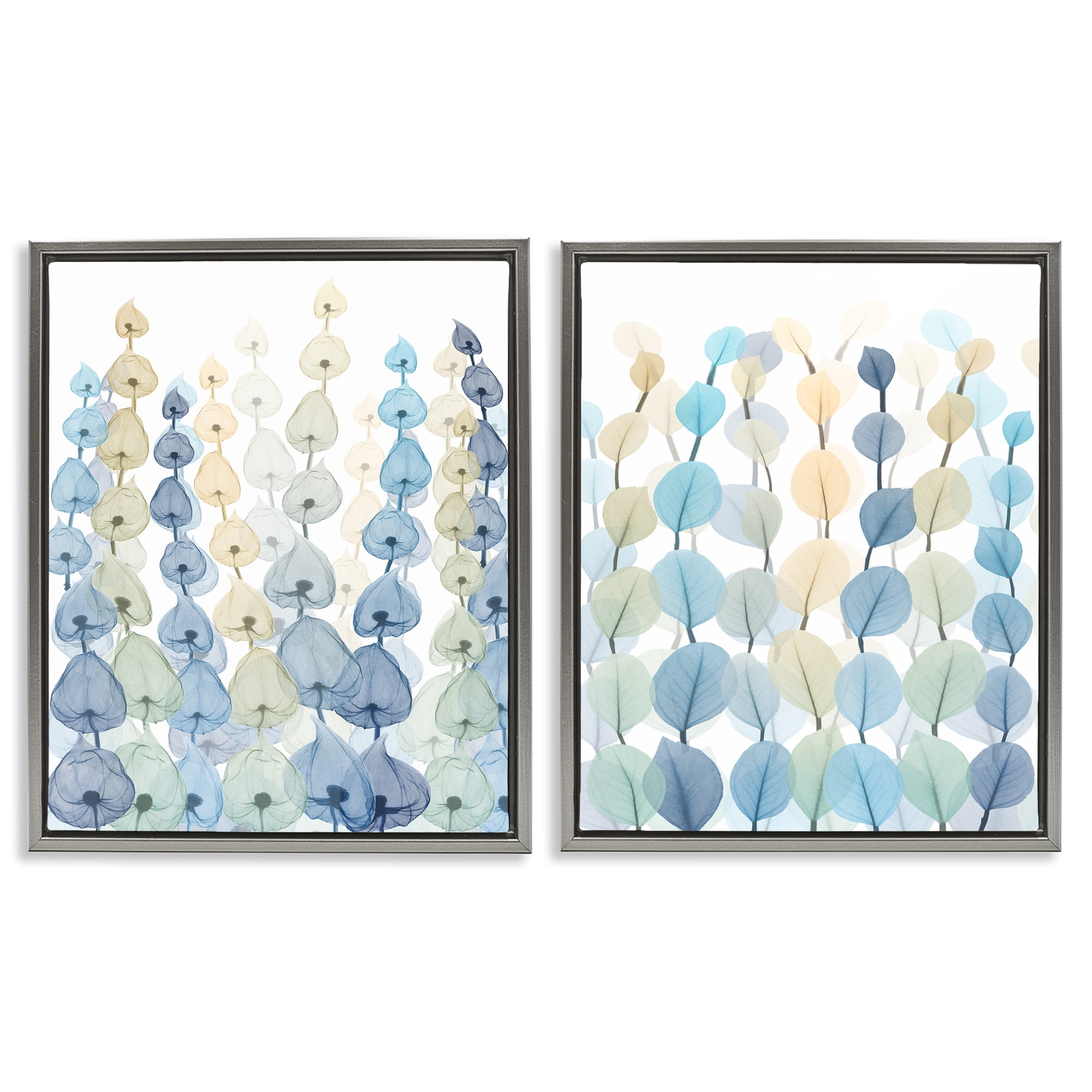 Stupell Industries Seaweed & Ocean Plants Pattern Abstract Painting Gray Floater Framed Canvas Art Print Wall Art, 17 x 21, Set of 2