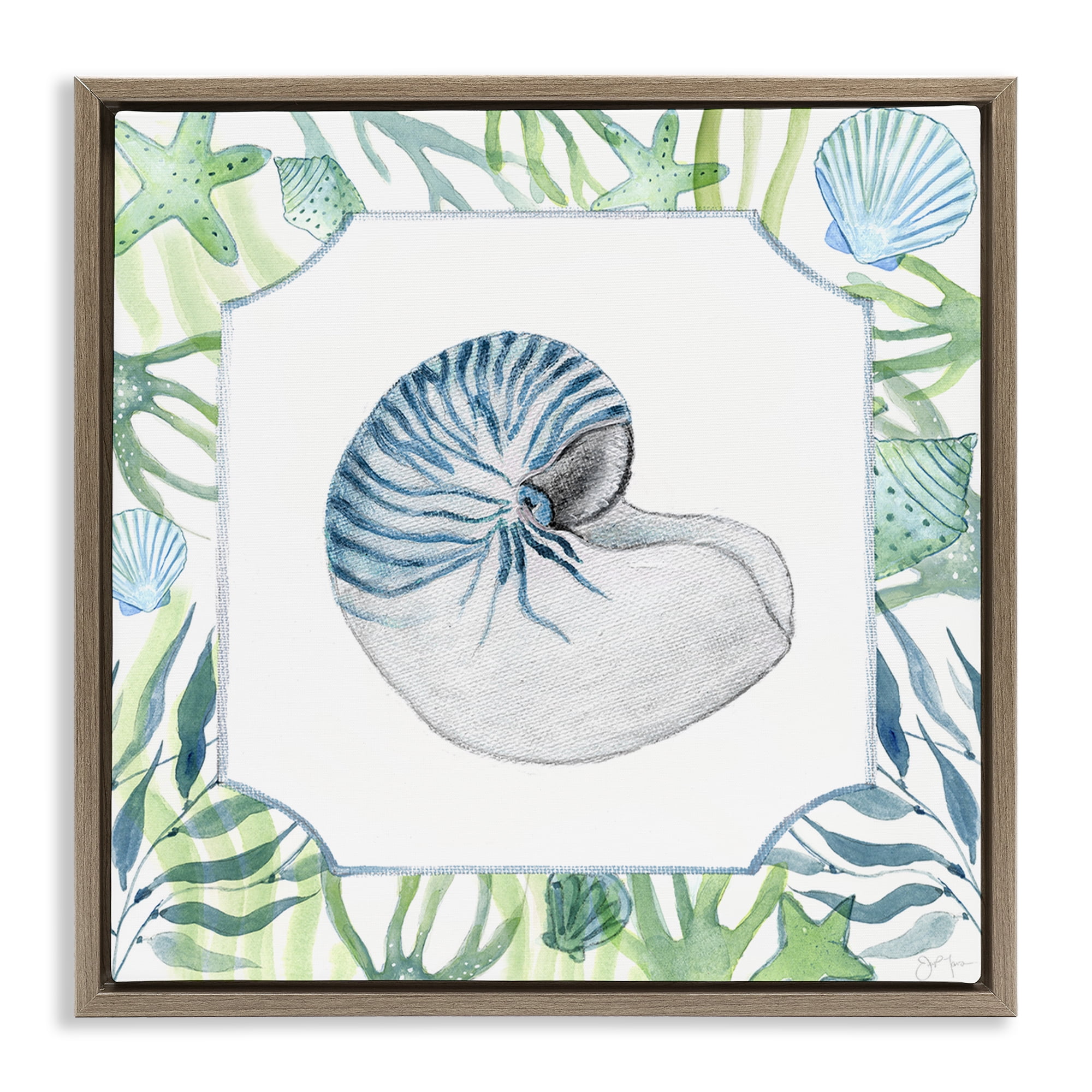 Stupell Industries Seaweed & Seashells Aquatic Brown Framed Floater Canvas Wall Art, design by Janet Tava