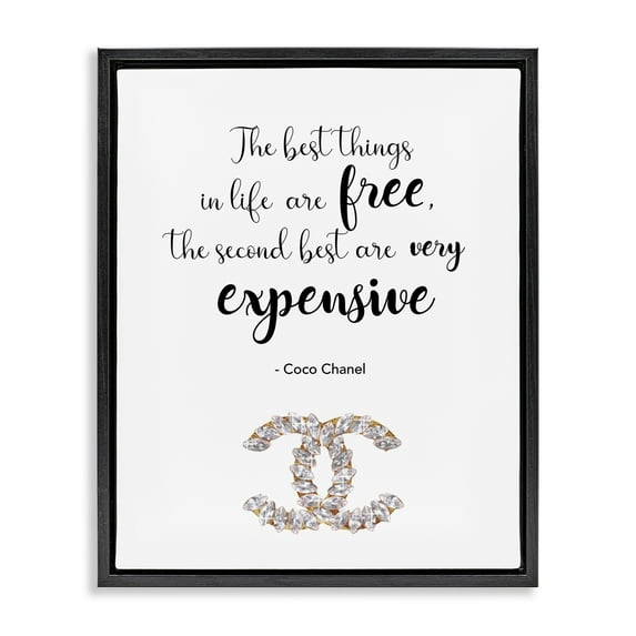Stupell Industries Second Best Things In Life Quote Fashion Brand Glam Text Jet Black Framed Floating Canvas Wall Art, 16x20, by Ziwei Li