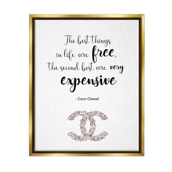 Stupell Industries Second Best Things In Life Quote Fashion Brand Glam Text Metallic Gold Framed Floating Canvas Wall Art, 24x30, by Ziwei Li