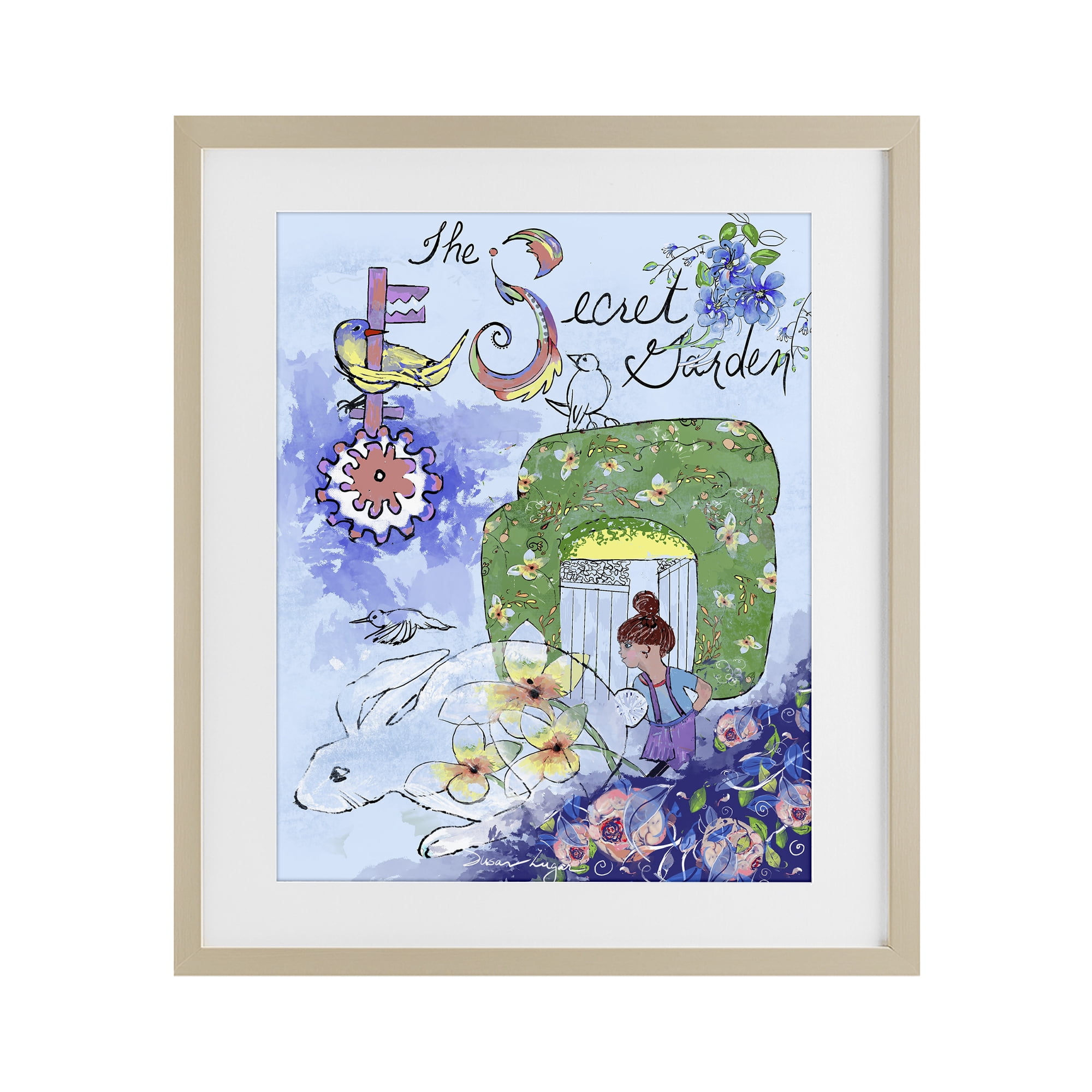 Stupell Industries Secret Garden Folk Illustration Birch Framed Print Under Glass, design by Susan Lugar