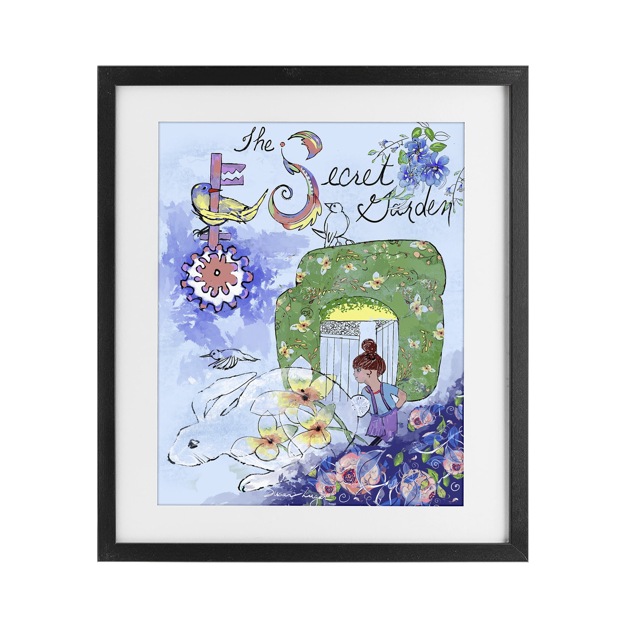 Stupell Industries Secret Garden Folk Illustration Black Framed Print Under Glass, design by Susan Lugar