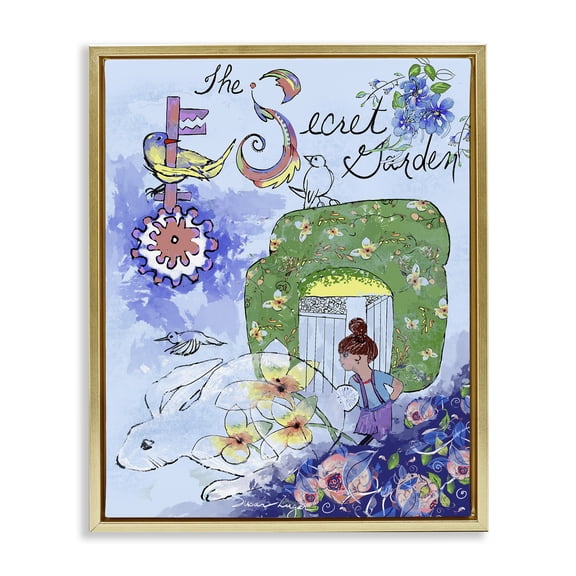 Stupell Industries Contemporary Secret Garden Folk Illustration Gold Floating Frame Canvas Art, 25 x 31, by Susan Lugar