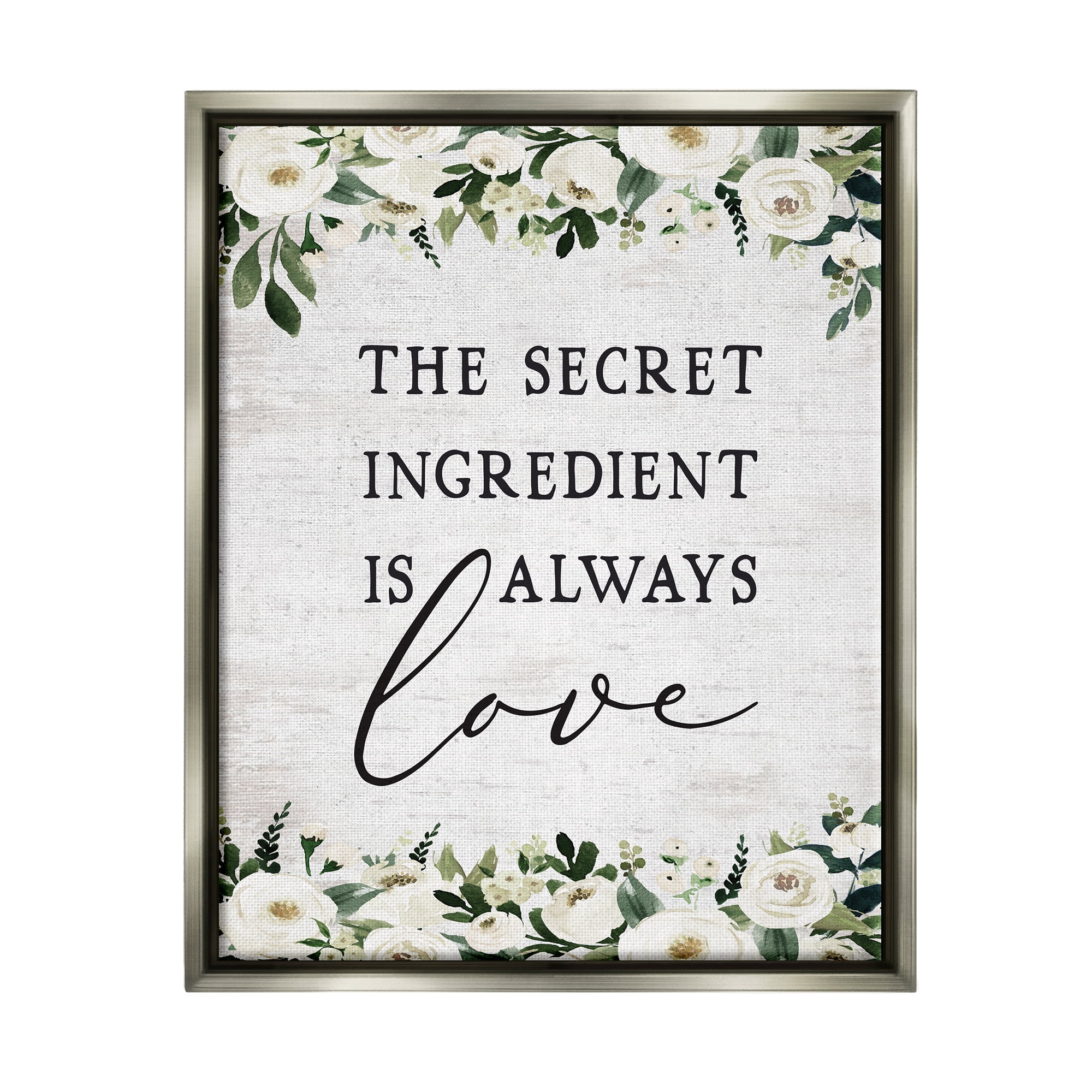 Stupell Industries Secret Ingredient Love Botanical & Floral Painting Gray Floater Framed Art Print Wall Art, 17 x 21