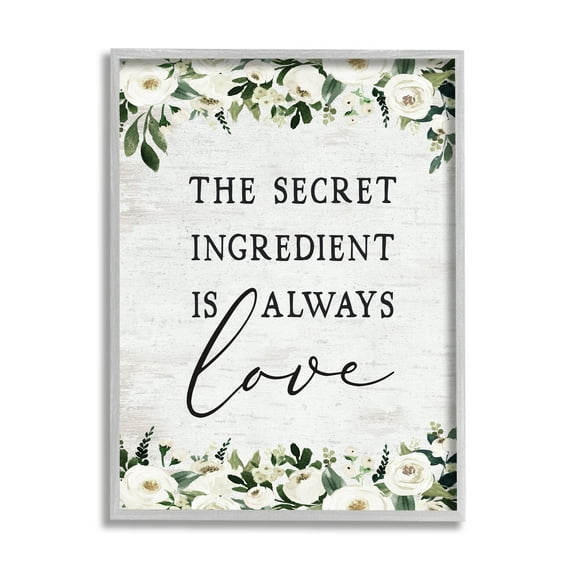 Stupell Industries Secret Ingredient Love Botanical & Floral Painting Gray Framed Art Print Wall Art, 11 x 14