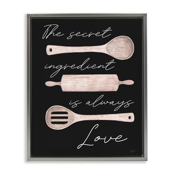 Stupell Industries Shabby Chic Secret Ingredient Love Romantic Baking Utensil Quote Gray Floating Frame Canvas Art, 25 x 31, by Lux + Me Designs