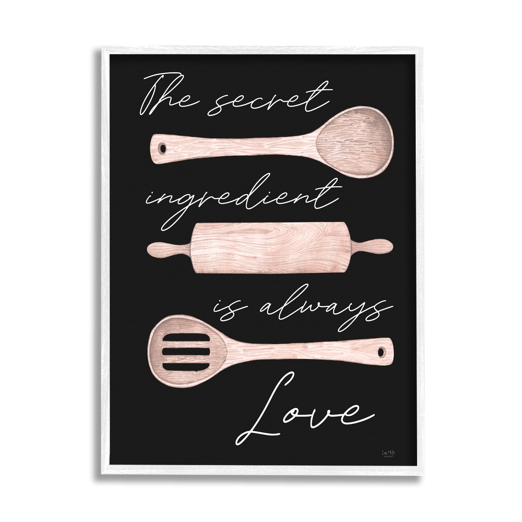 Stupell Industries Secret Ingredient Love Romantic Baking Utensil Quote Graphic Art White Framed Art Print Wall Art, Design by Lux + Me Designs