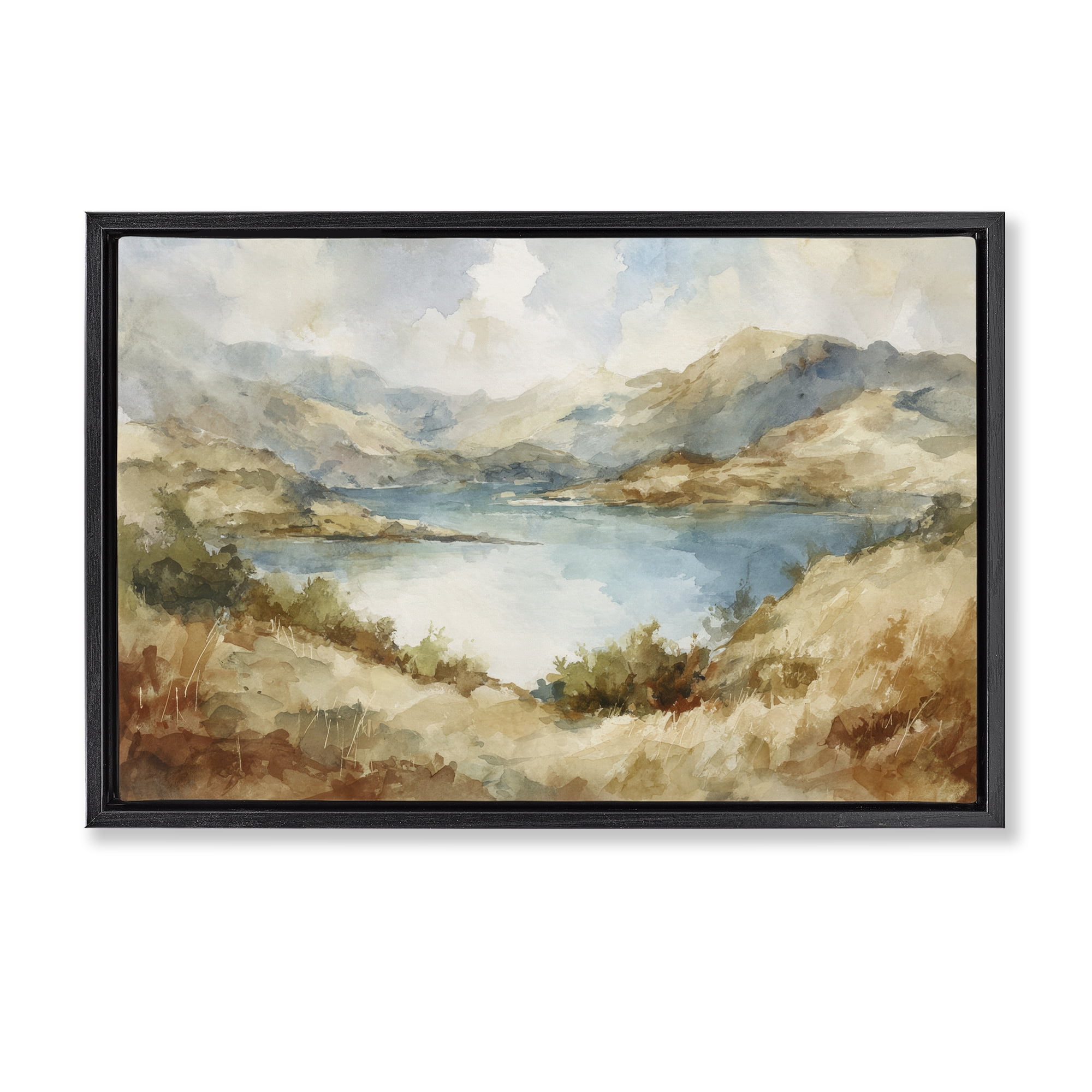 Stupell Industries Secret Mountain Lake Panorama Black Framed Floater Canvas Wall Art, design by Petal Prints Design