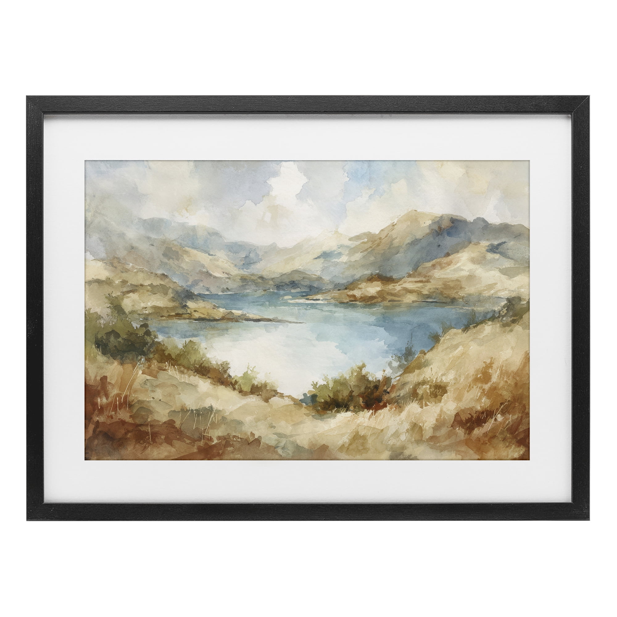 Stupell Industries Secret Mountain Lake Panorama Black Framed Print Under Glass, design by Petal Prints Design