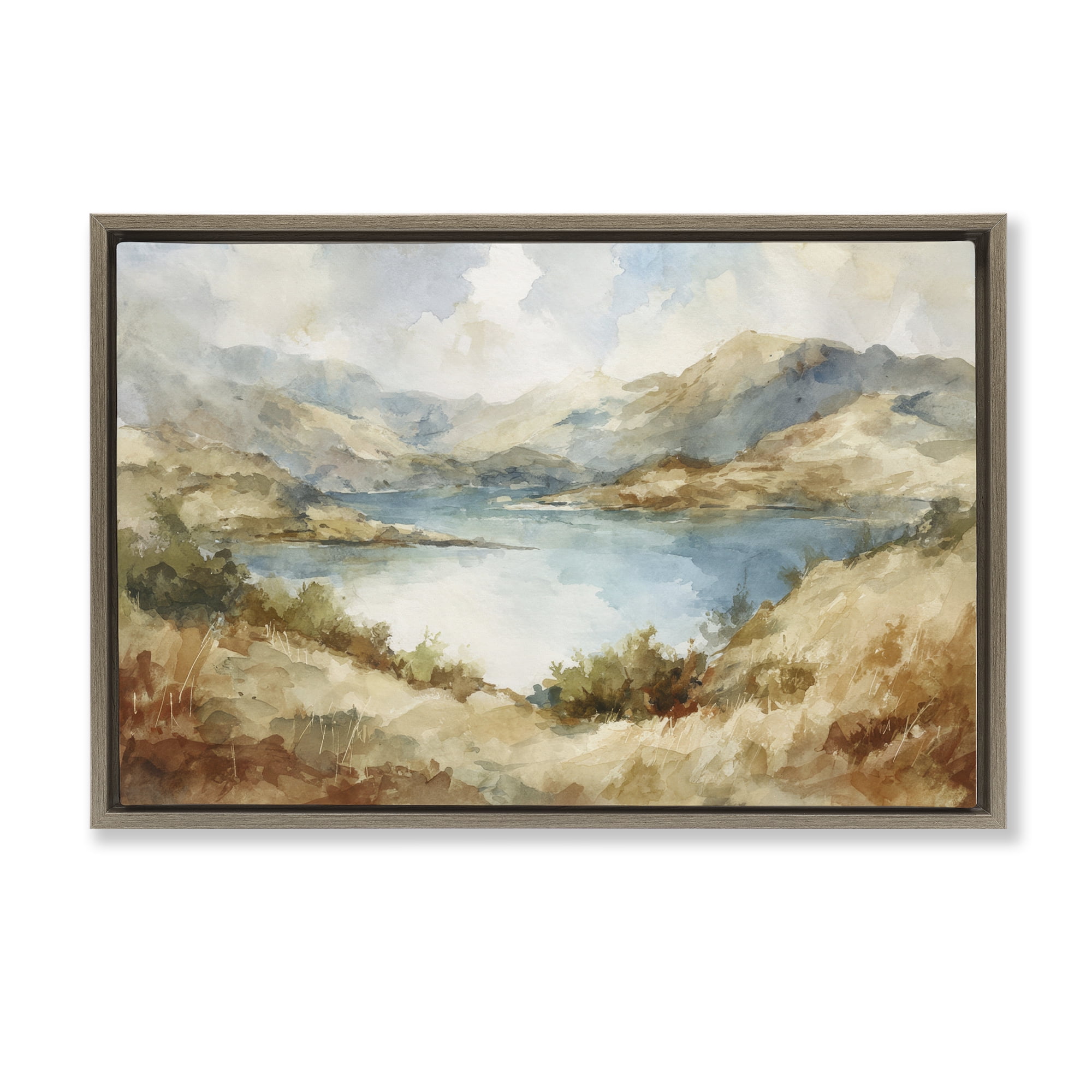 Stupell Industries Secret Mountain Lake Panorama Brown Framed Floater Canvas Wall Art, design by Petal Prints Design