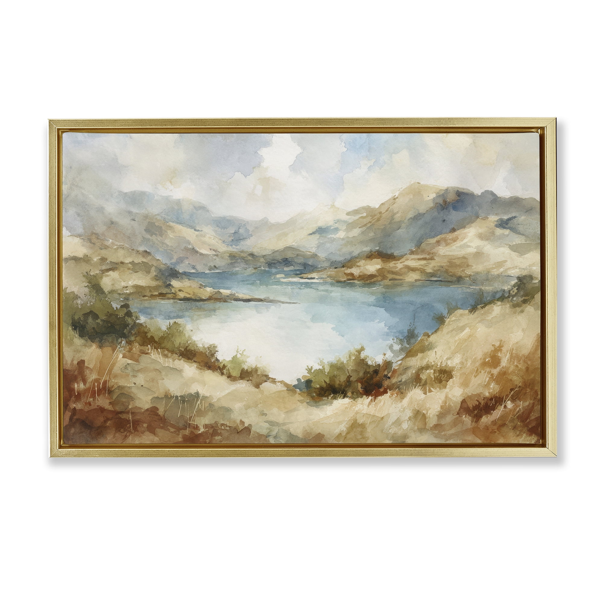 Stupell Industries Secret Mountain Lake Panorama Gold Framed Floater Canvas Wall Art, design by Petal Prints Design