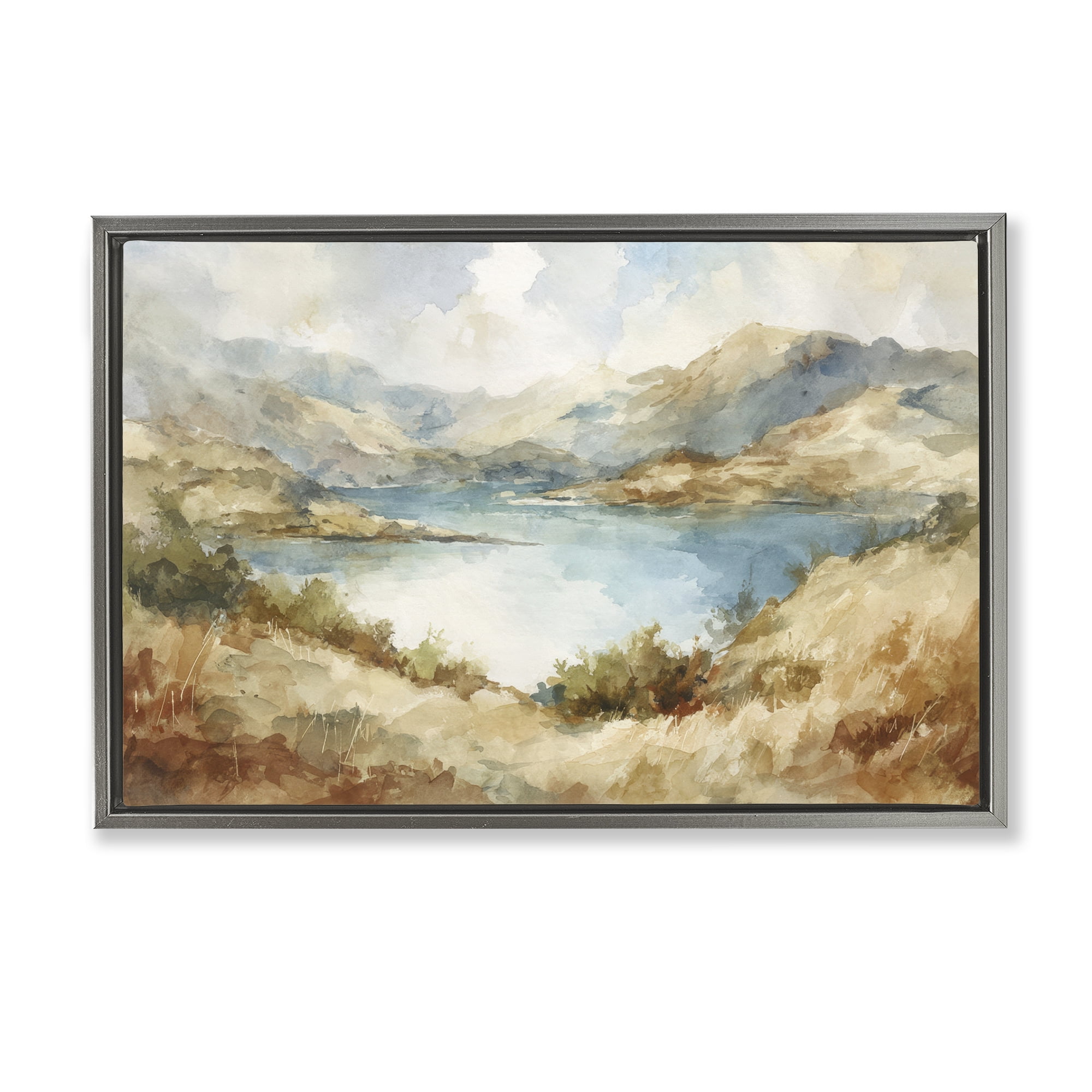 Stupell Industries Secret Mountain Lake Panorama Gray Framed Floater Canvas Wall Art, design by Petal Prints Design