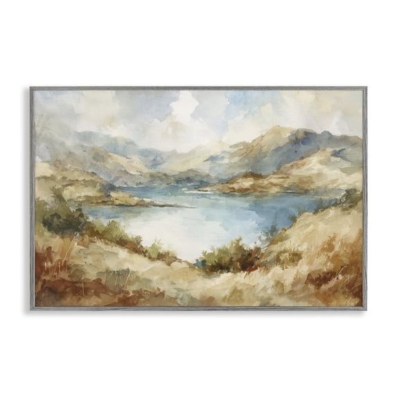 Stupell Industries Traditional Secret Mountain Lake Panorama Gray Framed Giclee Art, 24 x 16, by Petals Prints Design