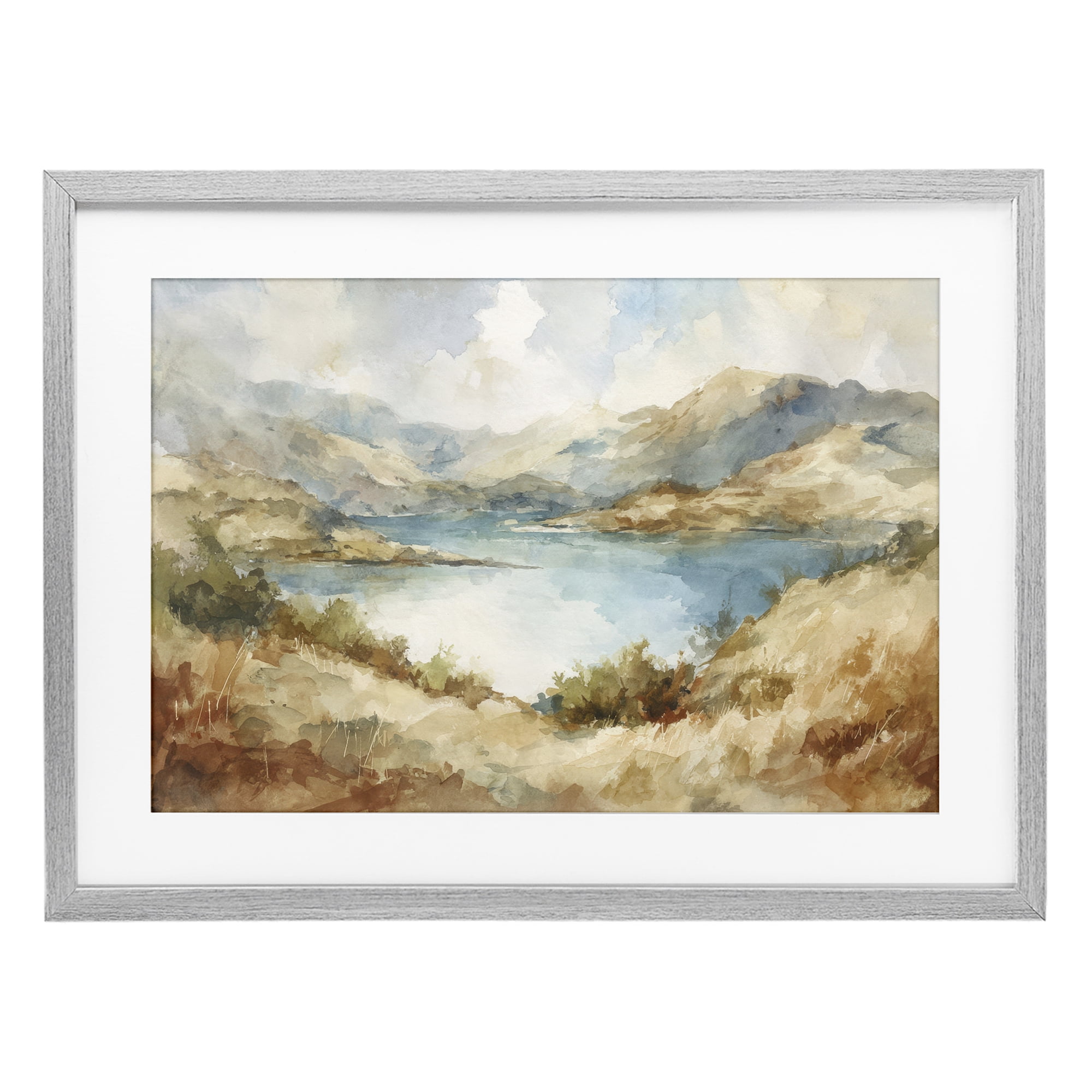 Stupell Industries Secret Mountain Lake Panorama Gray Framed Print Under Glass, design by Petal Prints Design