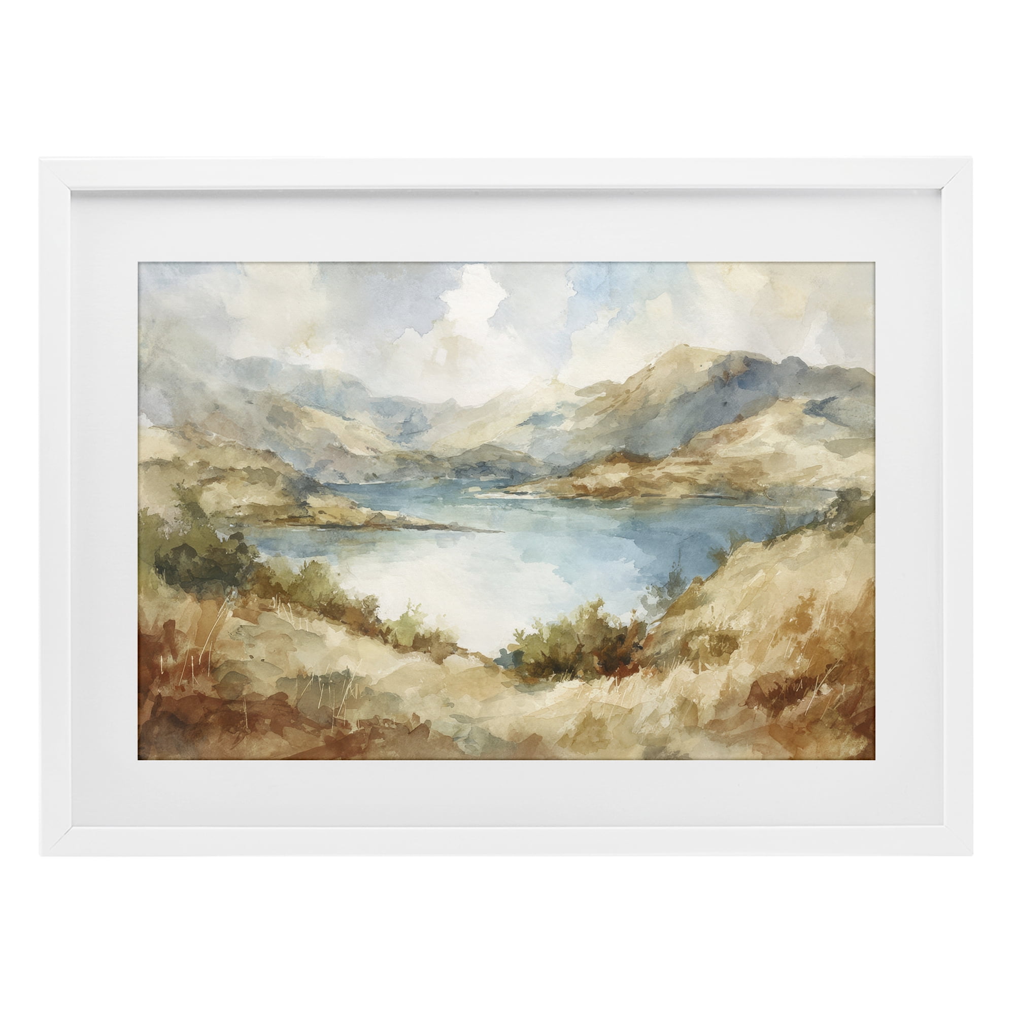 Stupell Industries Secret Mountain Lake Panorama White Framed Print Under Glass, design by Petal Prints Design