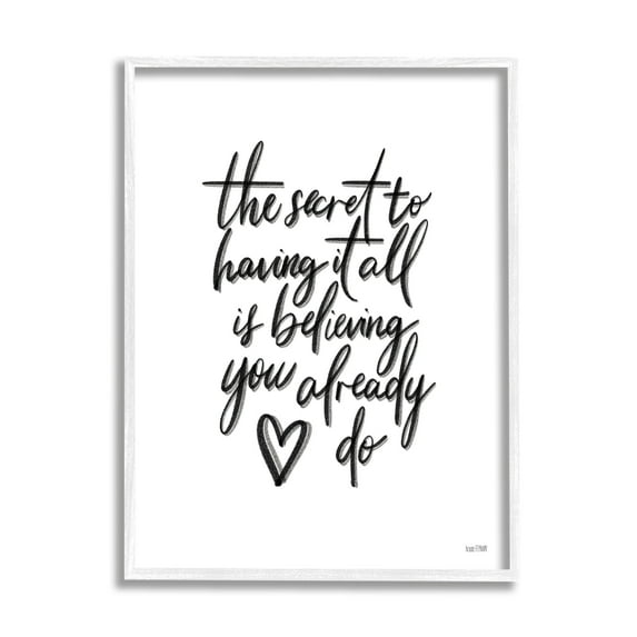 Stupell Industries Secret to Having All is Believing Motivational Phrase Minimal Graphic Art White Framed Art Print Wall Art, 16x20, by House Fenway