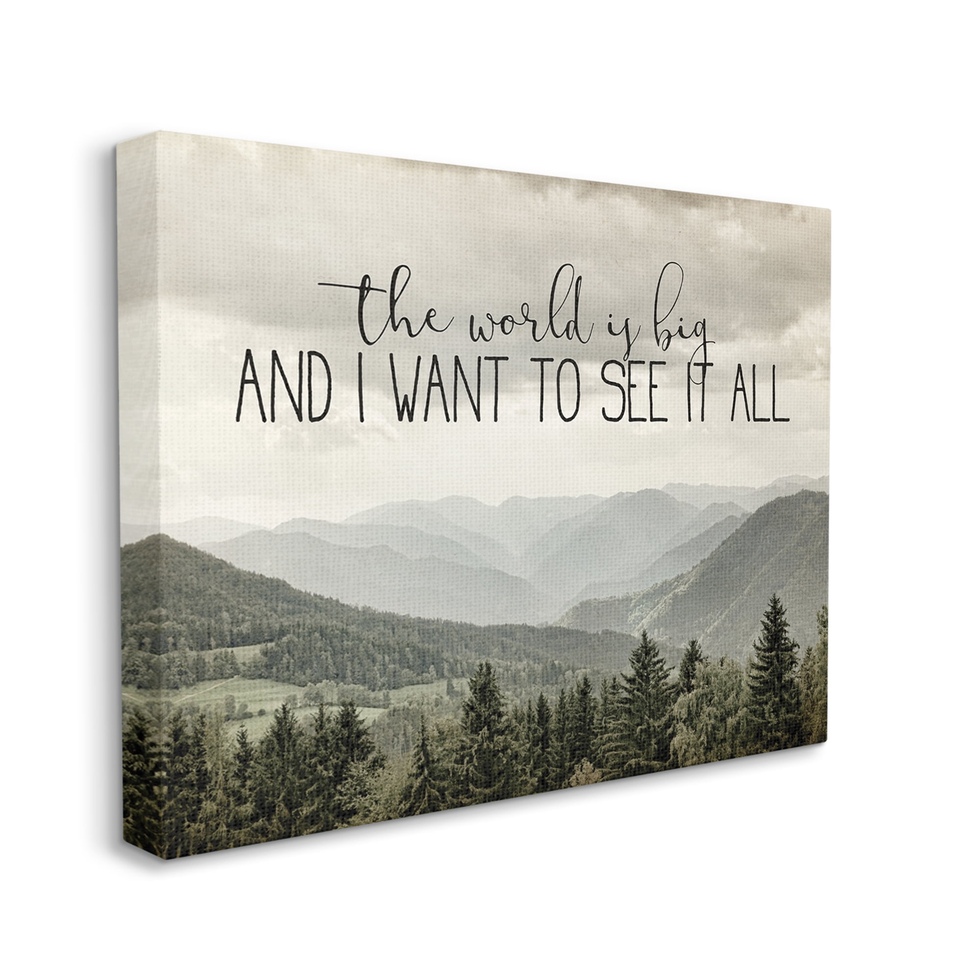 Stupell Industries See It All Phrase Forest Tree Mountain Range Inspirational Painting Gallery Wrapped Canvas Art Print Wall Art, 24 x 30