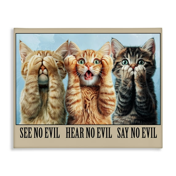 Stupell Industries See No Evil Cats Canvas Wall Art design by Jim Baldwin, 16 x 20