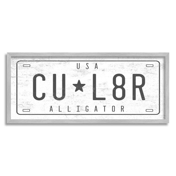 Stupell Industries See You Later Alligator Humor Vintage License Plate Novelty Painting Gray Framed Art Print Wall Art, 10 x 24, Design by Daphne Polselli