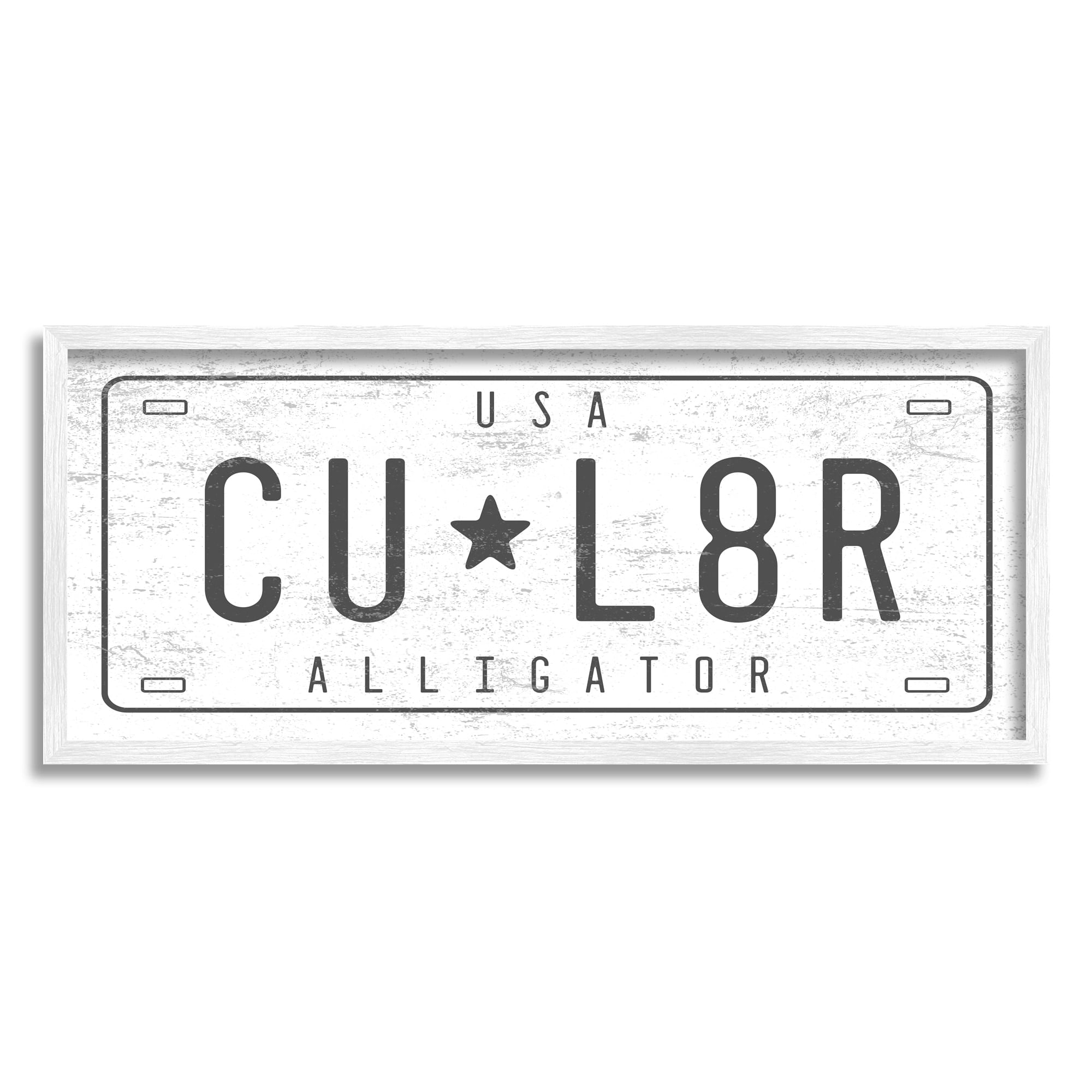Stupell Industries See You Later Alligator Humor Vintage License Plate Novelty Painting White Framed Art Print Wall Art, 13 x 30, Design by Daphne Polselli