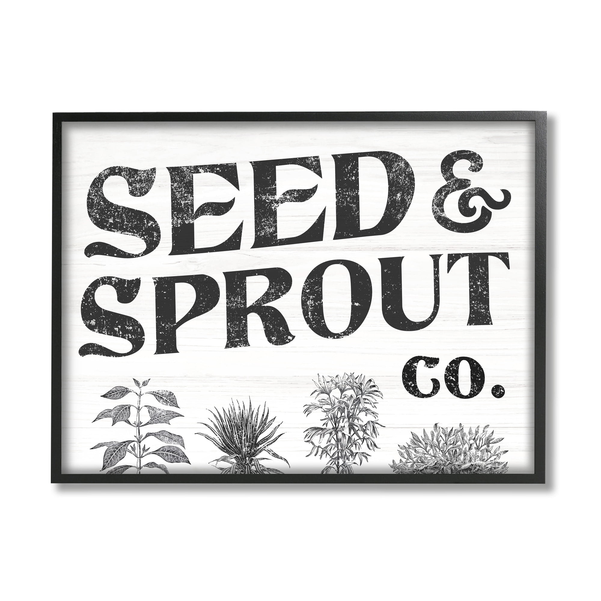 Stupell Industries Seed & Sprout Antique Botanicals Gardening Typography Graphic Art Black Framed Art Print Wall Art, Design by Daphne Polselli