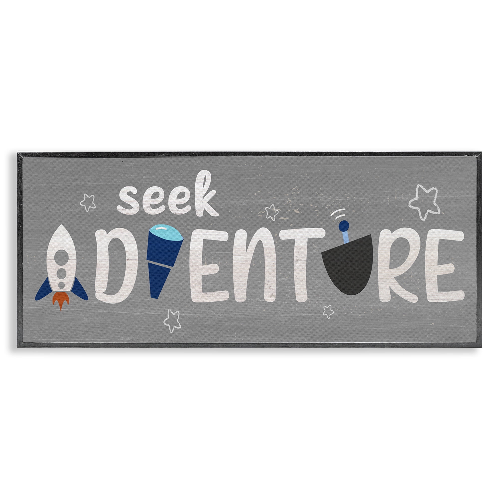 Stupell Industries Seek Adventure Imagination Sentiment Art for Kids Painting Black Framed Art Print Wall Art, 30 x 13
