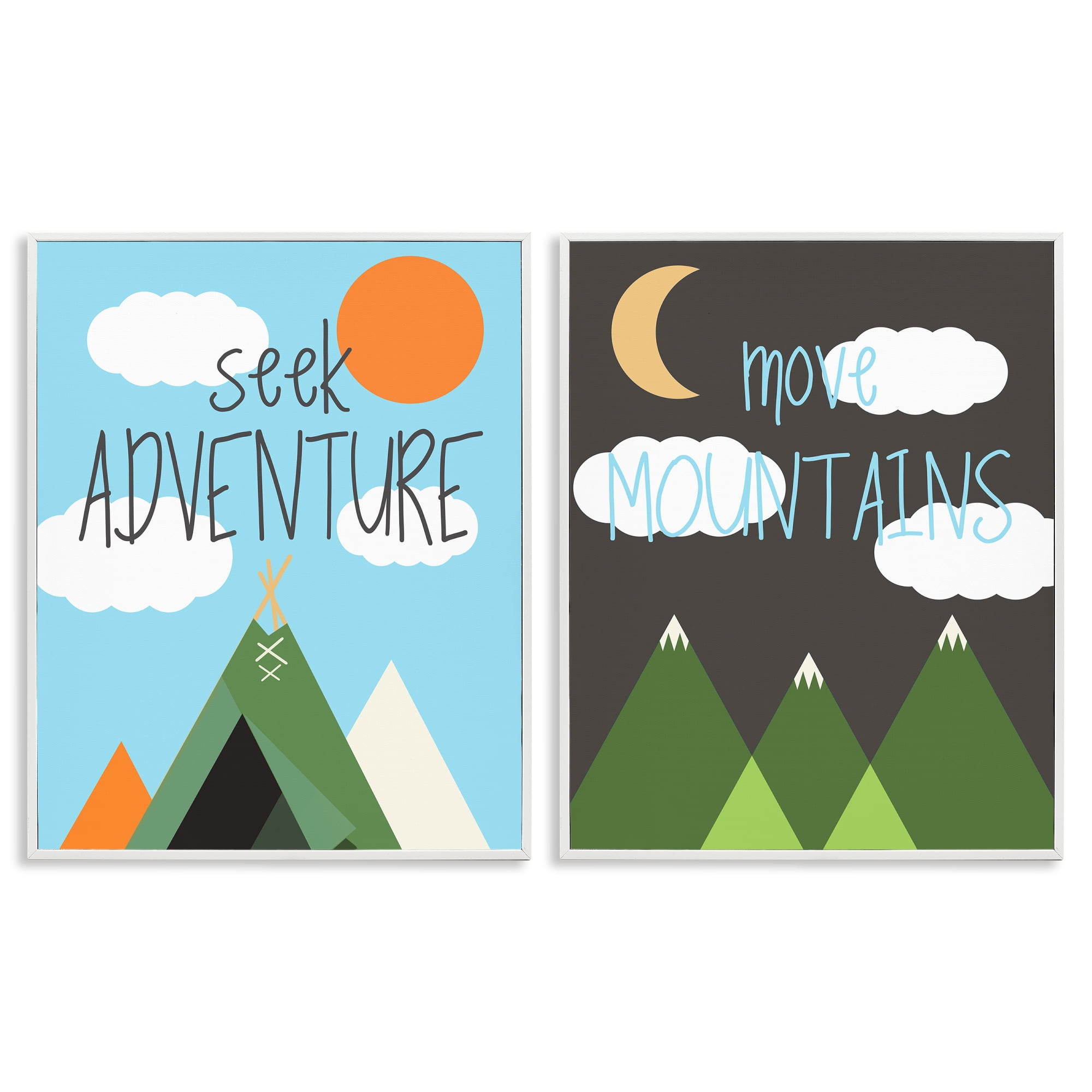 Stupell Industries Seek Adventure Move Mountains Text & Numbers Painting White Framed Art Print Wall Art, 24 x 30, Set of 2