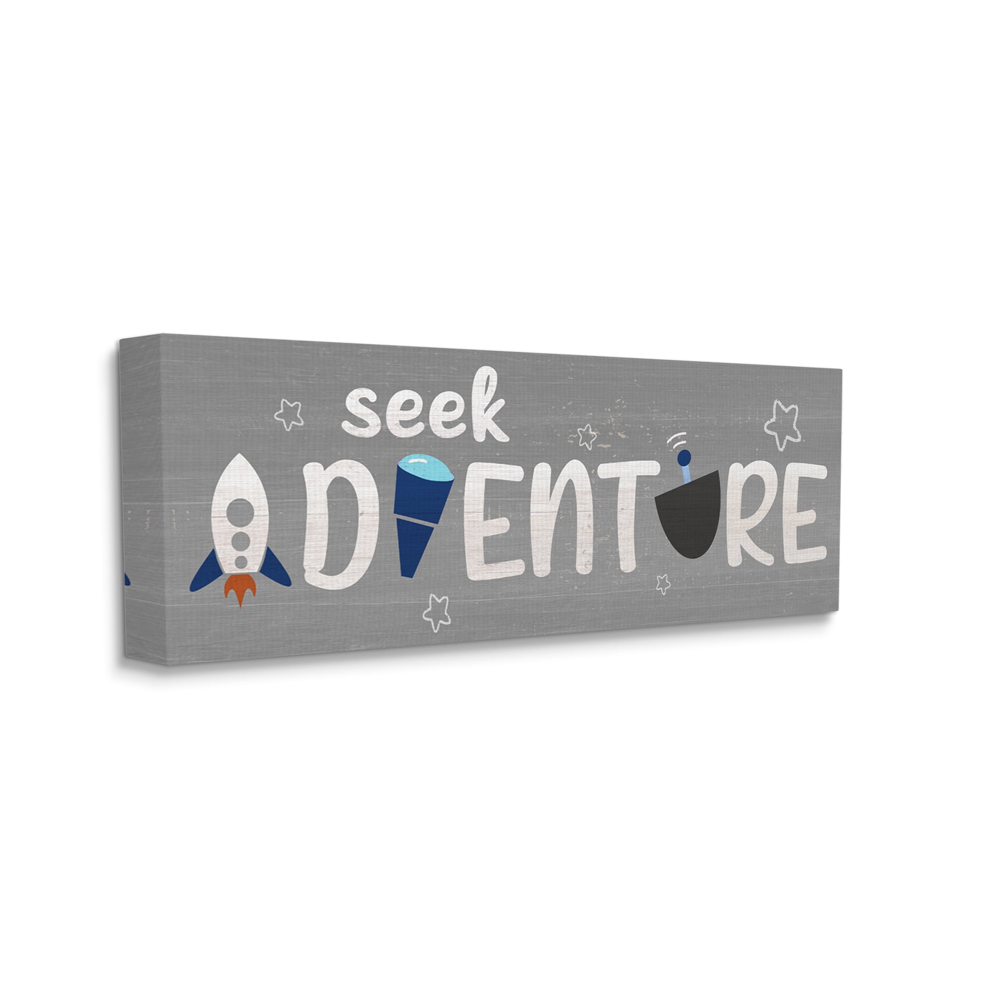 Stupell Industries Seek Adventure Phrase Outer Space Imagination Novelty Painting Gallery Wrapped Canvas Art Print Wall Art, 10 x 24