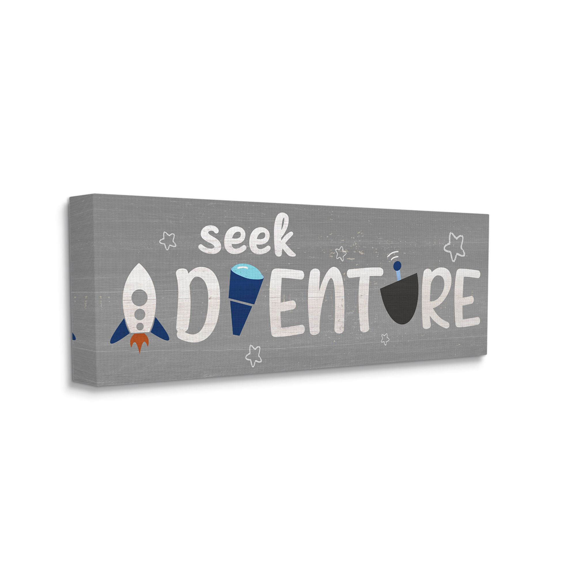 Stupell Industries Seek Adventure Phrase Outer Space Imagination Novelty Painting Gallery Wrapped Canvas Art Print Wall Art, 13 x 30