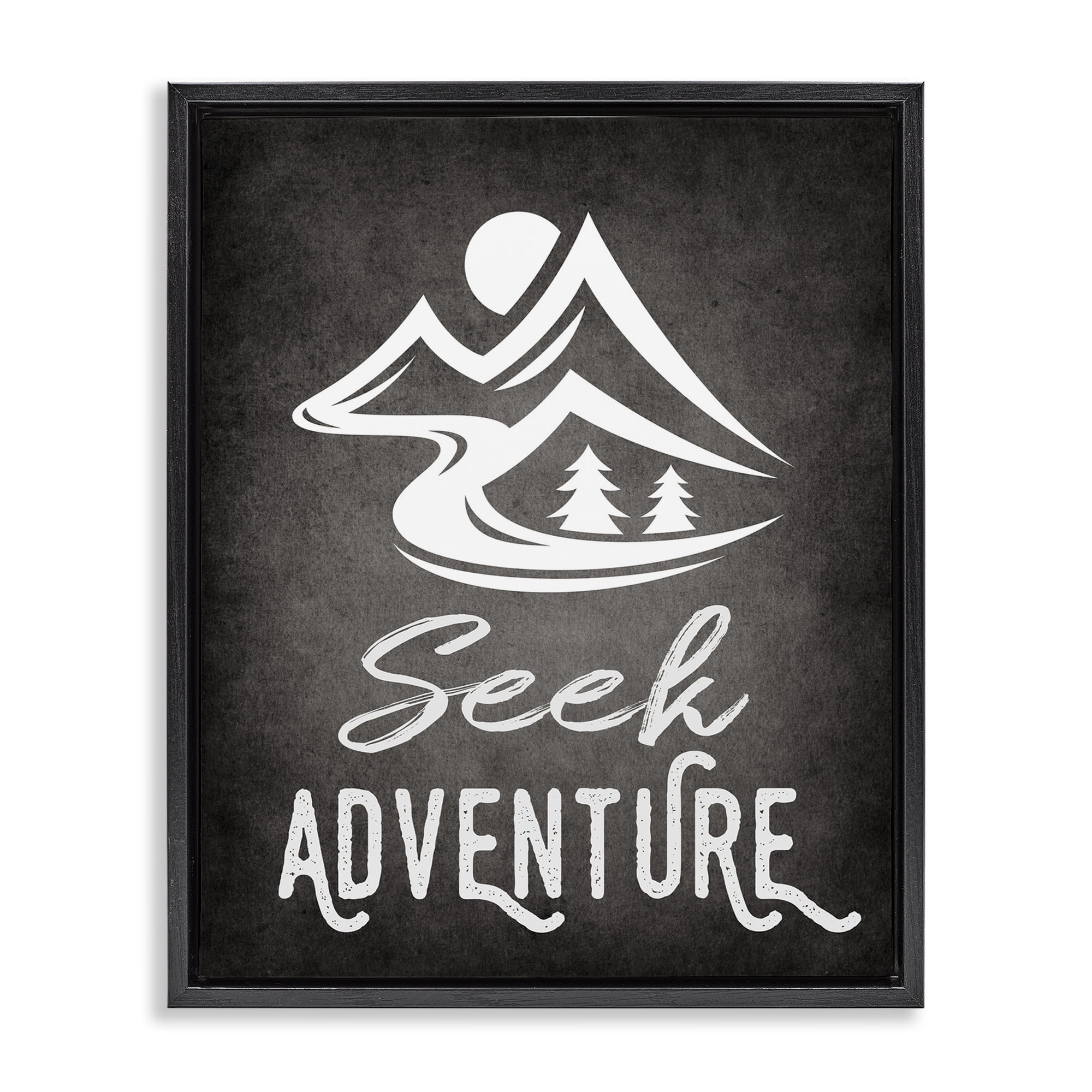 Stupell Industries Seek Adventure Phrase Typography Painting Black Floater Framed Canvas Art Print Wall Art, 17 x 21