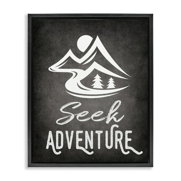Stupell Industries Seek Adventure Phrase Typography Painting Black Floater Framed Canvas Art Print Wall Art, 17 x 21