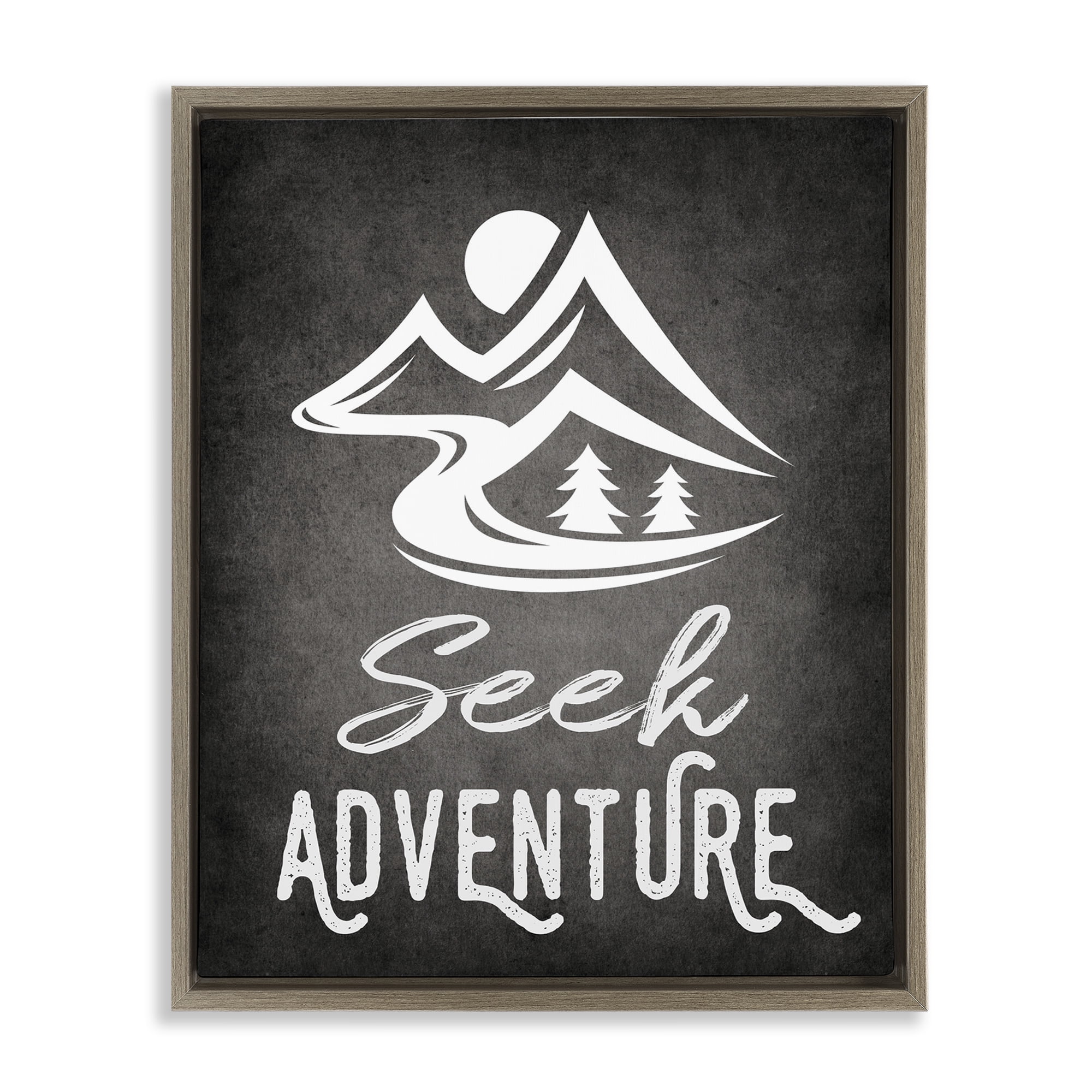 Stupell Industries Seek Adventure Phrase Typography Painting Brown Floater Framed Canvas Art Print Wall Art, 25 x 31