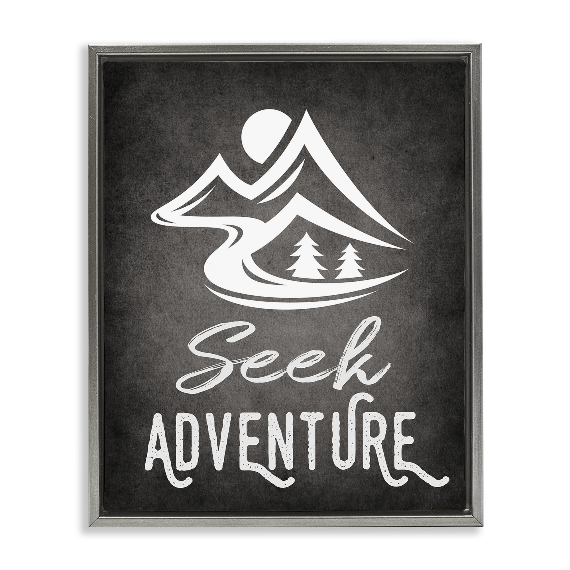 Stupell Industries Seek Adventure Phrase Typography Painting Gray Floater Framed Canvas Art Print Wall Art, 17 x 21