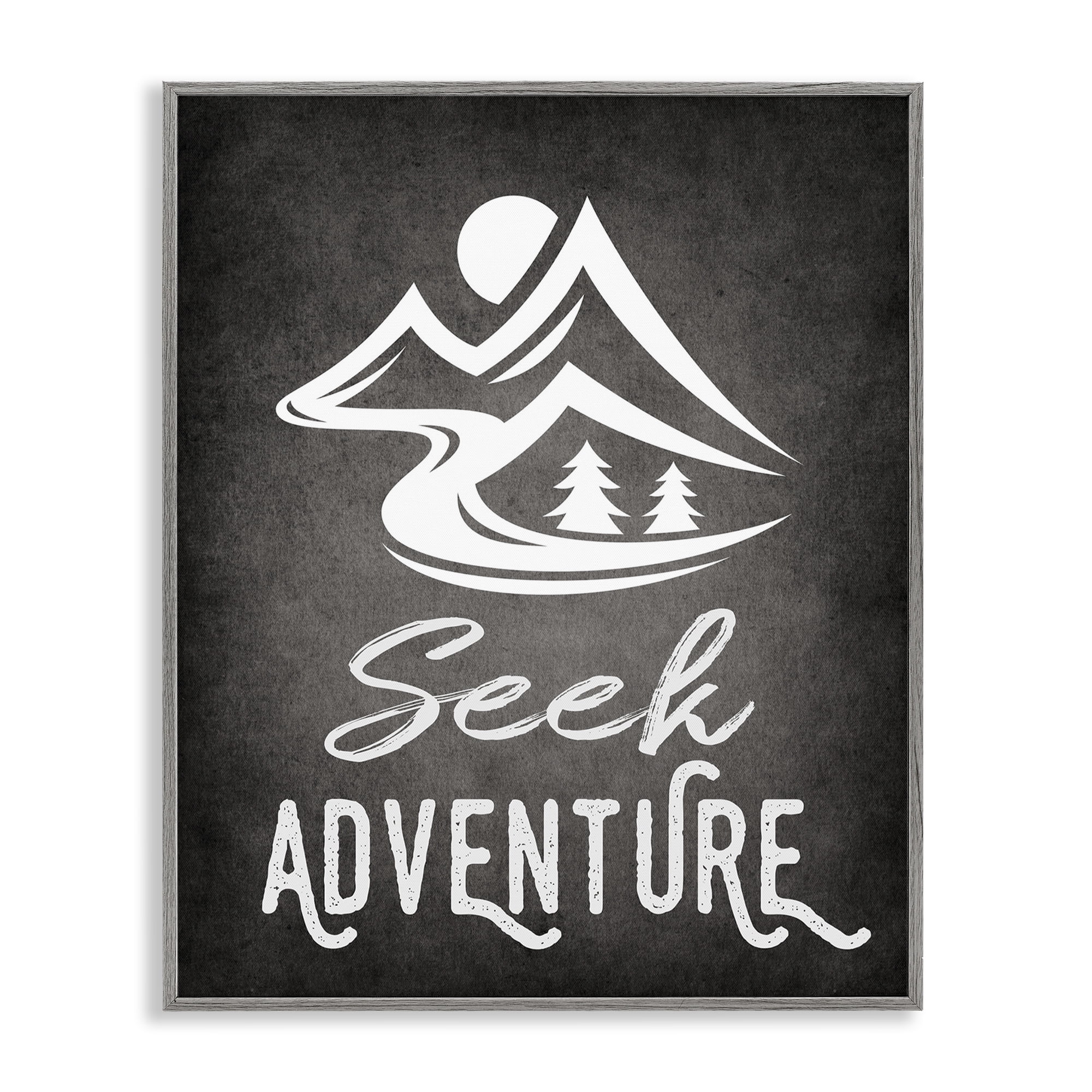 Stupell Industries Seek Adventure Phrase Typography Painting Gray Framed Art Print Wall Art, 16 x 20