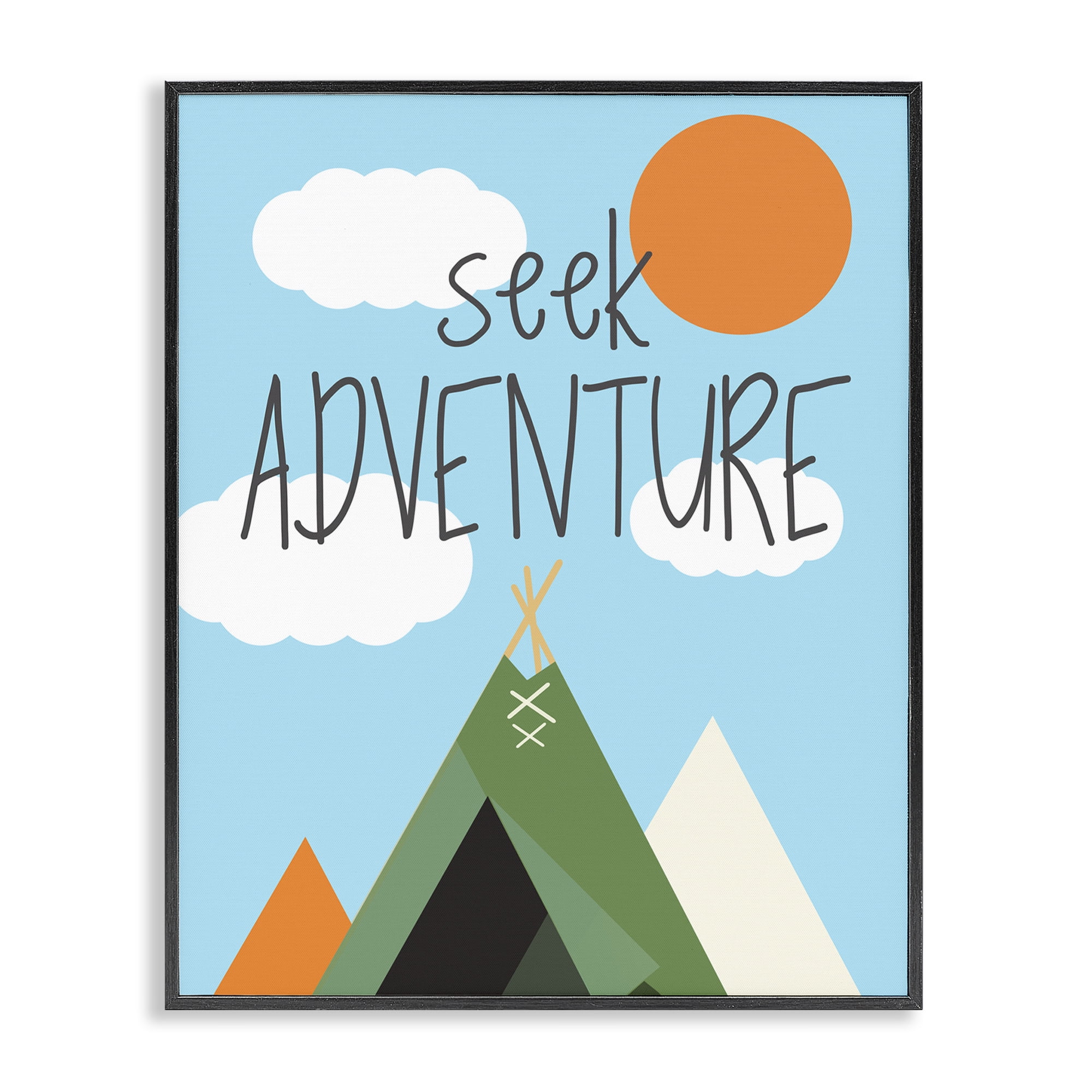 Stupell Industries Seek Adventure with Tent Text & Numbers Painting Black Framed Art Print Wall Art, 24 x 30
