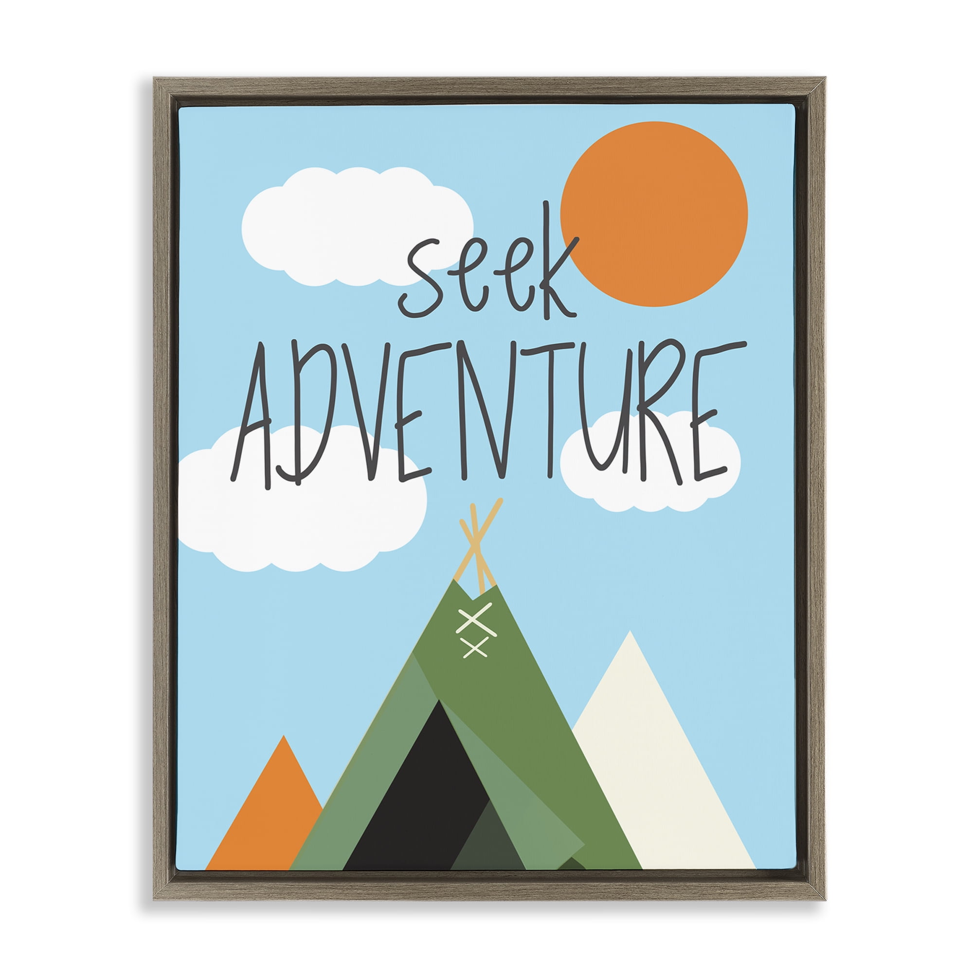 Stupell Industries Seek Adventure with Tent Text & Numbers Painting Brown Floater Framed Canvas Art Print Wall Art, 25 x 31