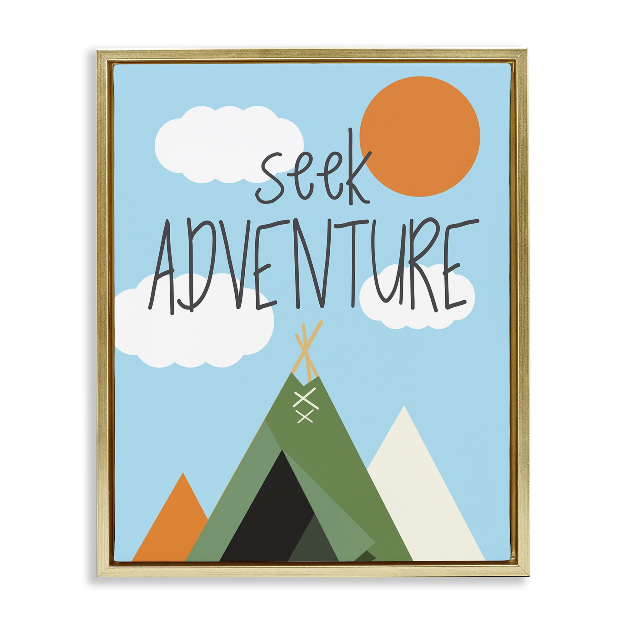 Stupell Industries Seek Adventure with Tent Text & Numbers Painting Gold Floater Framed Canvas Art Print Wall Art, 17 x 21