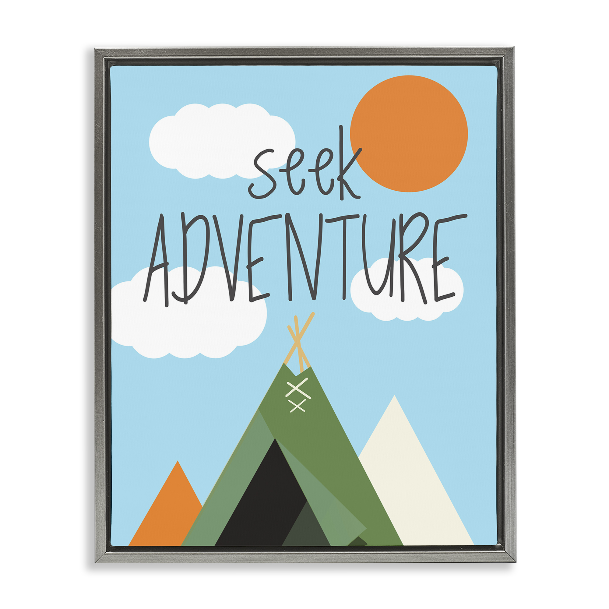 Stupell Industries Seek Adventure with Tent Text & Numbers Painting Gray Floater Framed Canvas Art Print Wall Art, 17 x 21