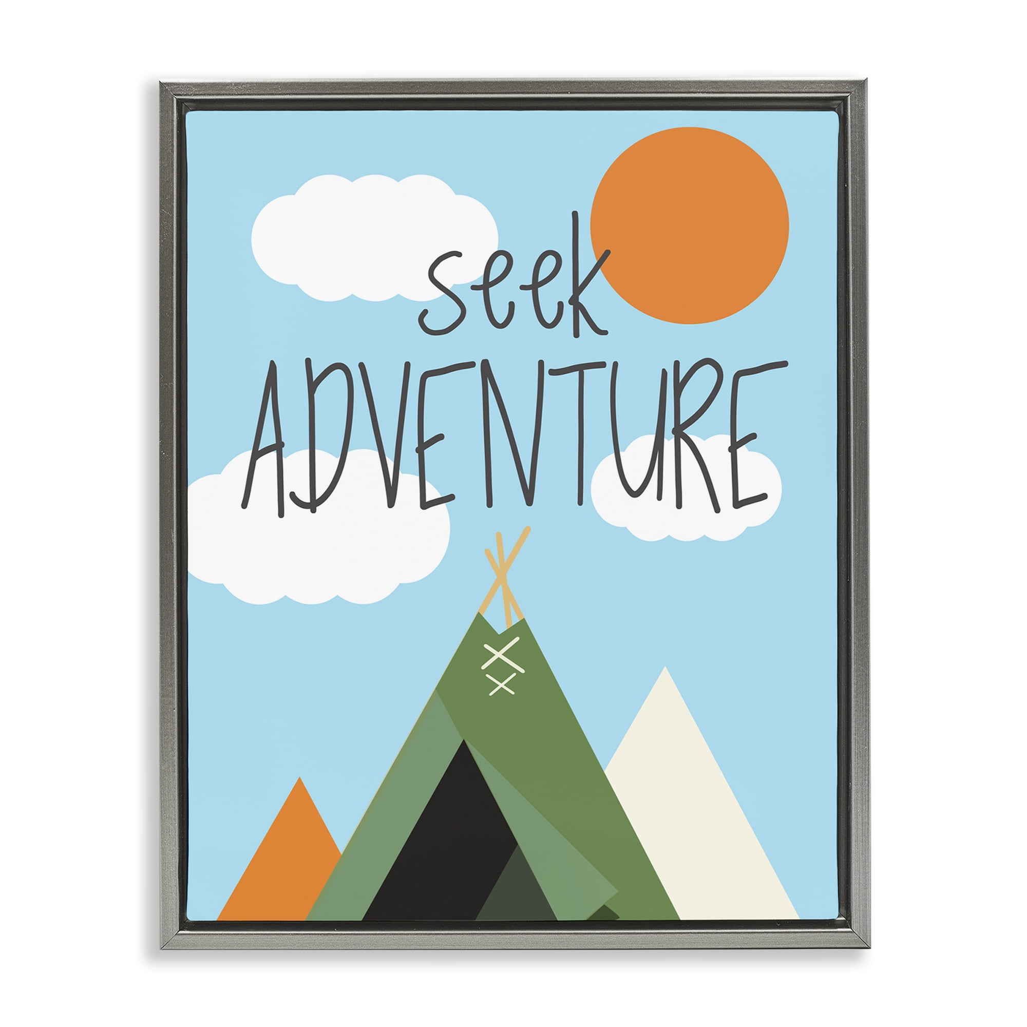 Stupell Industries Seek Adventure with Tent Text & Numbers Painting Gray Floater Framed Canvas Art Print Wall Art, 25 x 31