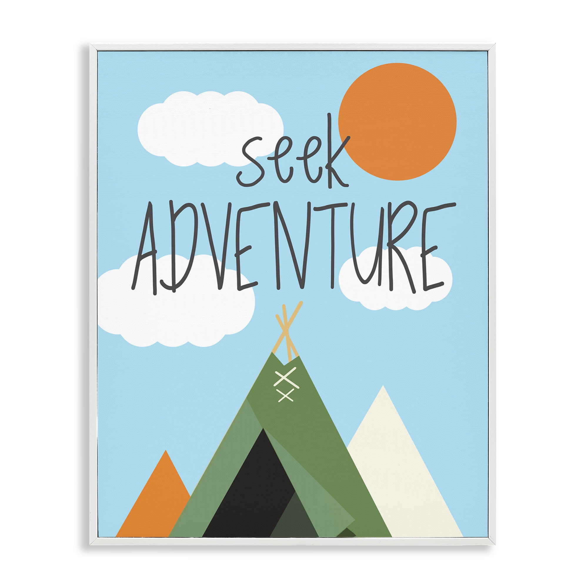 Stupell Industries Seek Adventure with Tent Text & Numbers Painting White Framed Art Print Wall Art, 11 x 14