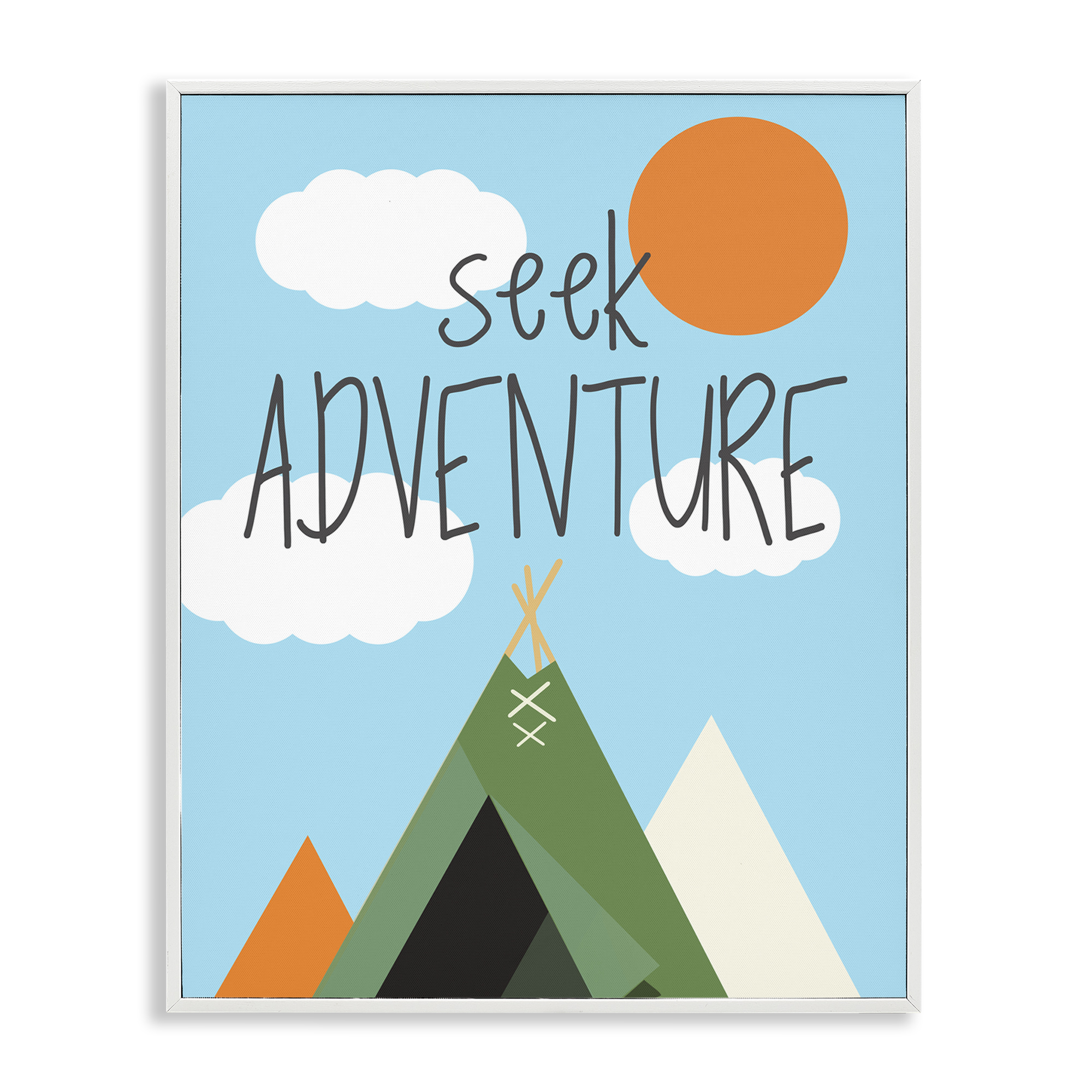 Stupell Industries Seek Adventure with Tent Text & Numbers Painting White Framed Art Print Wall Art, 24 x 30