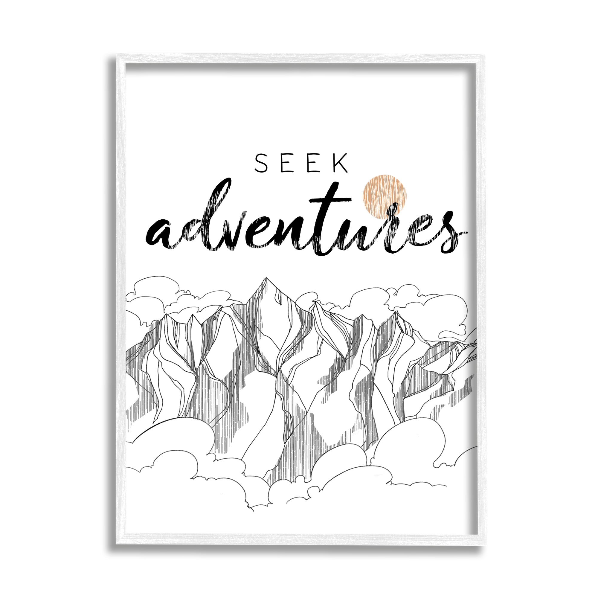 Stupell Industries Seek Adventures Phrase Mountain Peak Orange Sun, 11 x 14, Design by Raye Allison Creations