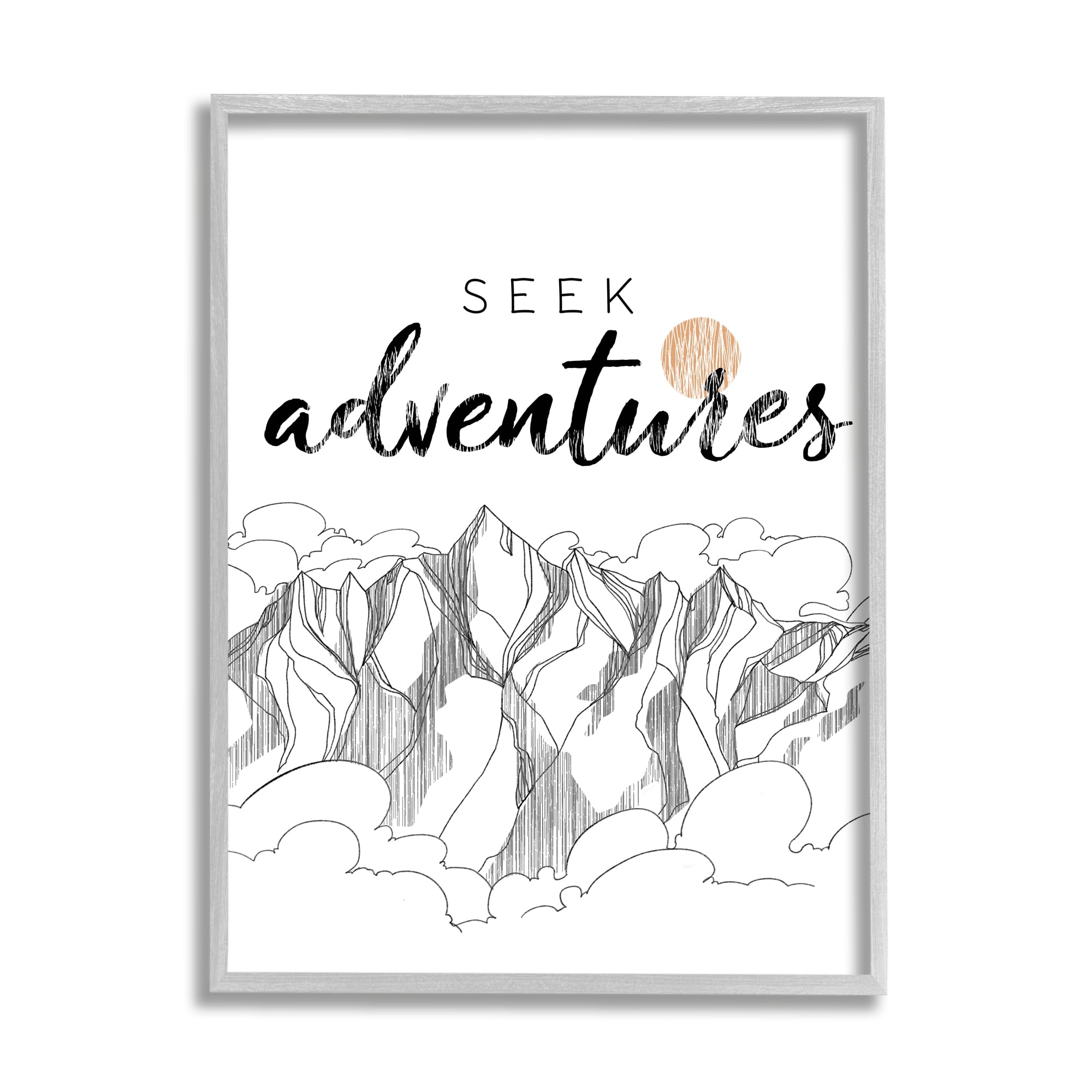 Stupell Industries Seek Adventures Phrase Mountain Peak Orange Sun, 11 x 14, Design by Raye Allison Creations