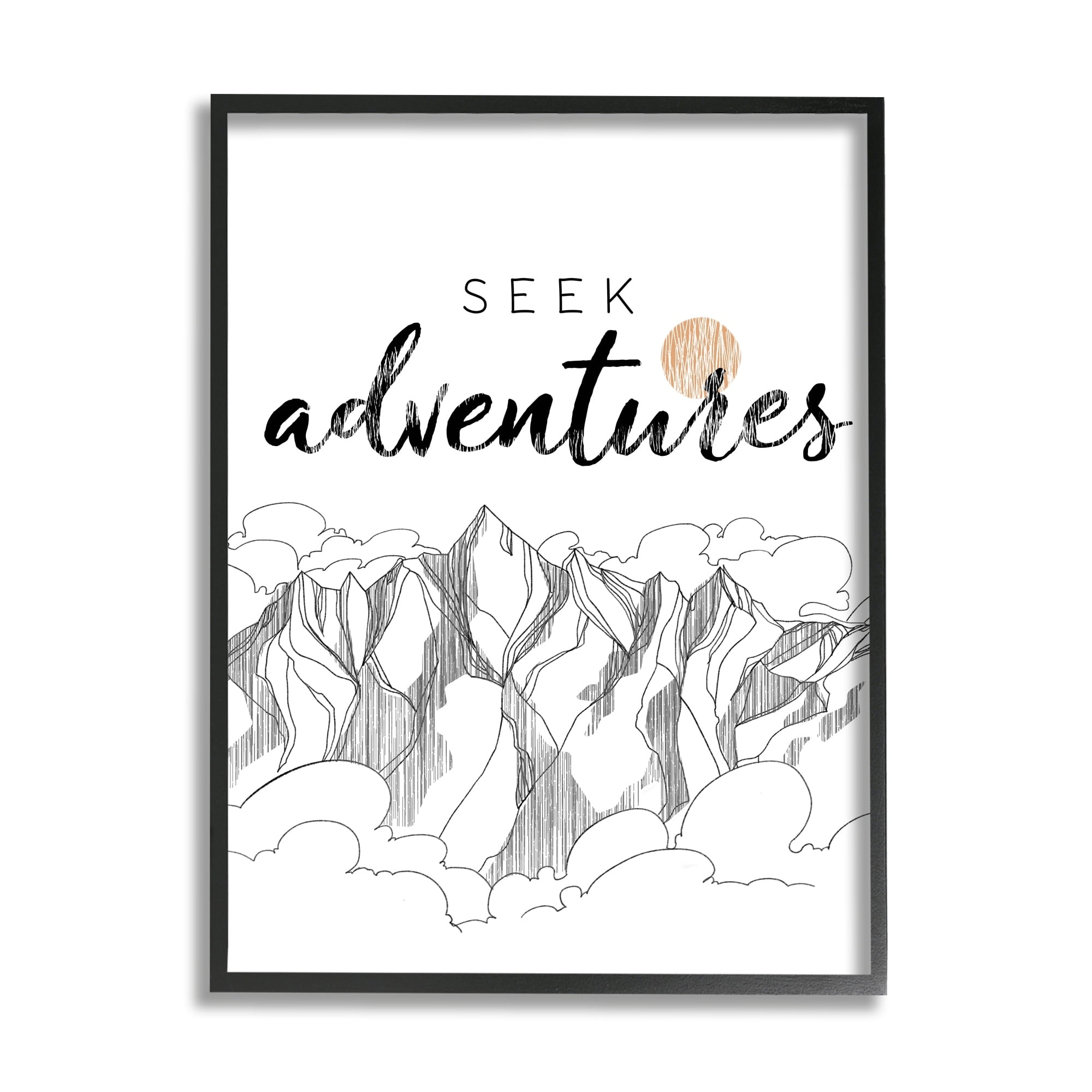 Stupell Industries Seek Adventures Phrase Mountain Peak Orange Sun, 16 x 20, Design by Raye Allison Creations