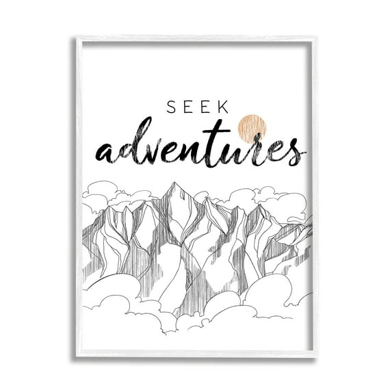 Stupell Industries Seek Adventures Phrase Mountain Peak Orange Sun, 16 x 20, Design by Raye Allison Creations