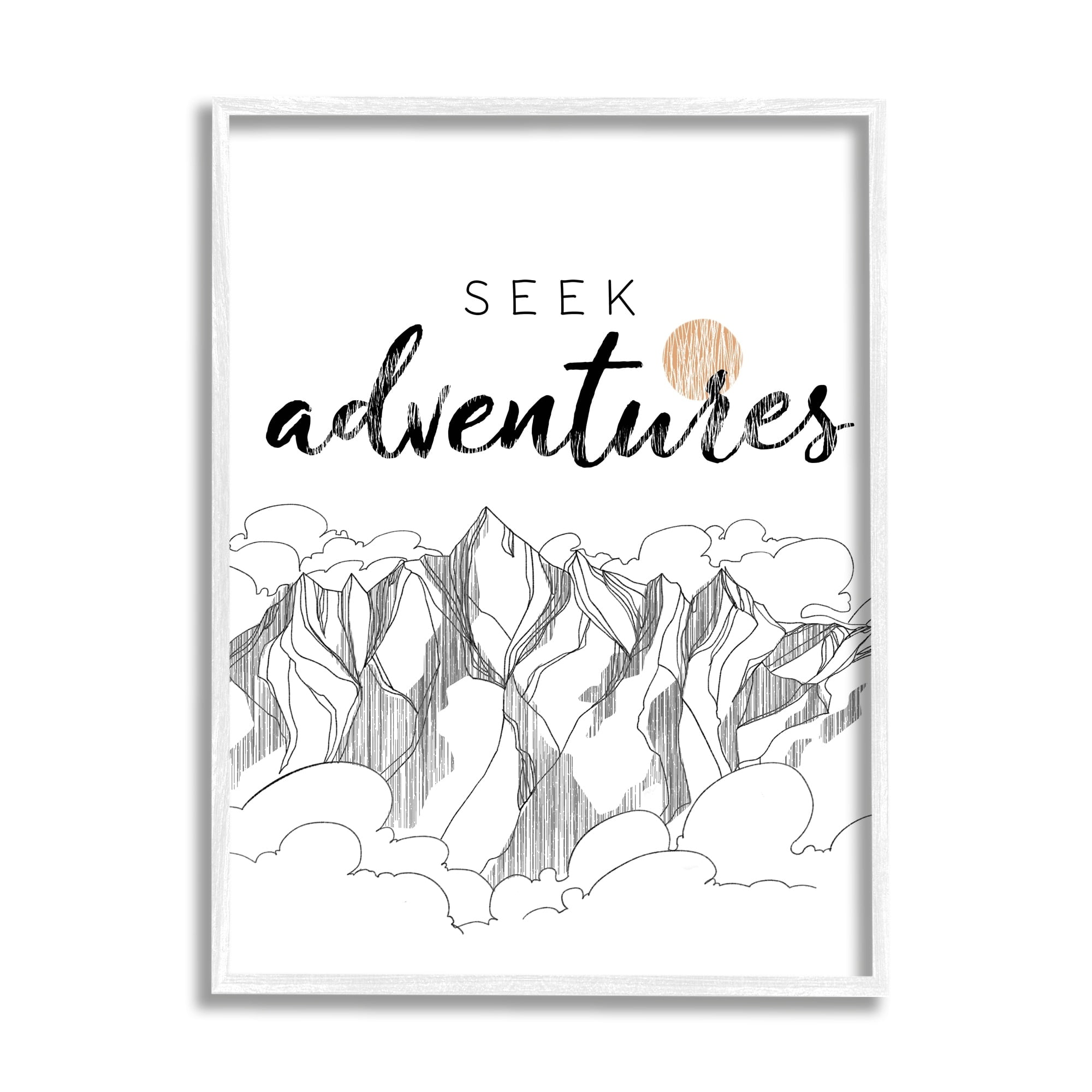 Stupell Industries Seek Adventures Phrase Mountain Peak Orange Sun, 24 x 30, Design by Raye Allison Creations
